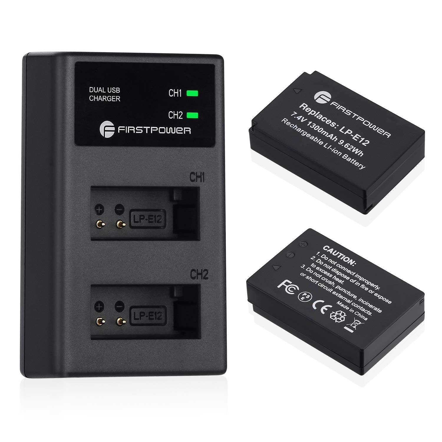 Firstpower 2 Pack Lp E12 Batteries And Usb Dual Battery Charger Compatible With Canon Eos M, M2, M10, M50, M50 Mark Ii, M100, M2