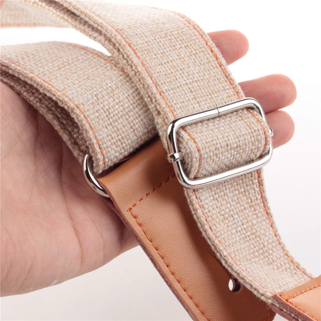 Longteam Simple Linen Leather Ukulele Strap Adjustable Length Durable Uke Straps With Nail, Rope, Picks (Beige)