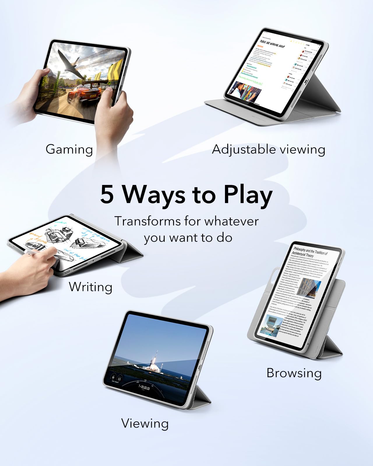 Esr For Ipad Air 13 Inch Case M2(2024), Ipad Air 13 Case With Pencil Holder, Removable Magnetic Cover, Vertical Stand, Fully Supports Pencil Pro And Pencil(Usb C), Rebound 360 Series, Grey