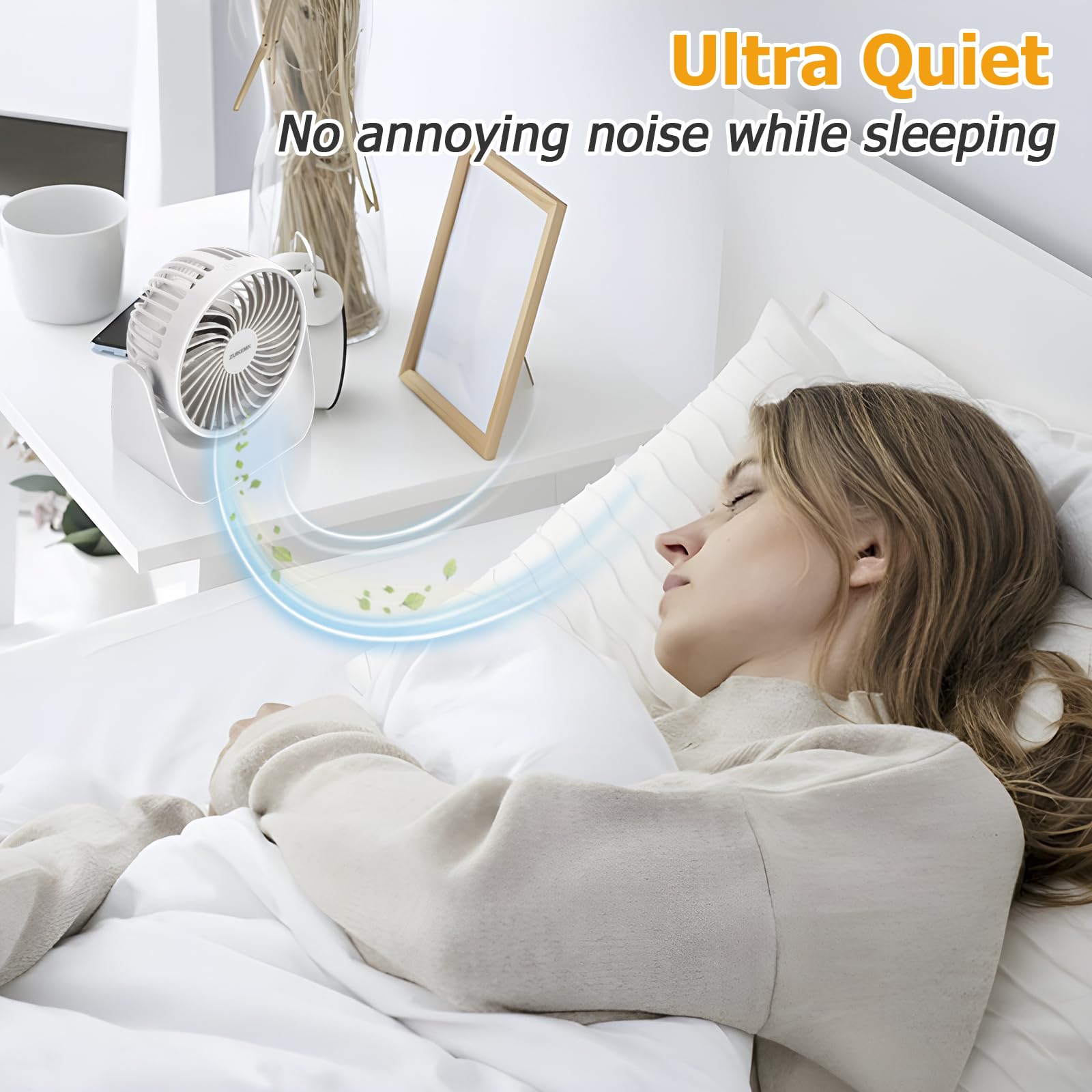 Desk Fan With Strong Airflow, 6.8 Inch Quiet Small Portable Table Fan, Brushless Motor, 3 Speed Settings, 360 Adjustable Tilt He