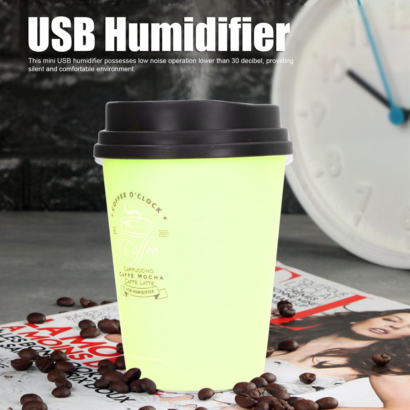 Humidifiers For Bedroom, 300Ml Cool Mist Humidifiers, Usb Mini Cute Coffee Cup Humidifier, Car Humidifier, Desk Humidifier, Smal