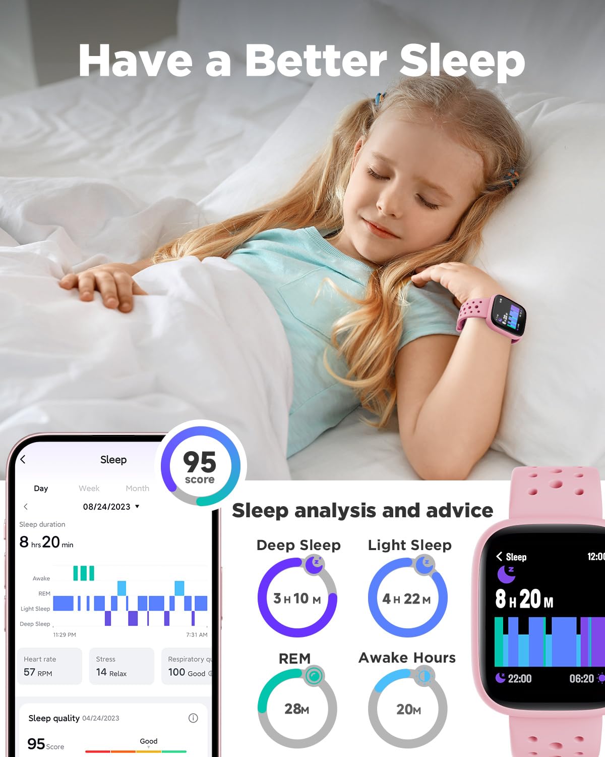 Biggerfive Smart Watch For Kids, 1.8'' Fitness Tracker Watch Pedometer, Heart Rate, Sleep Monitor, Ip68 Waterproof, Calorie Step