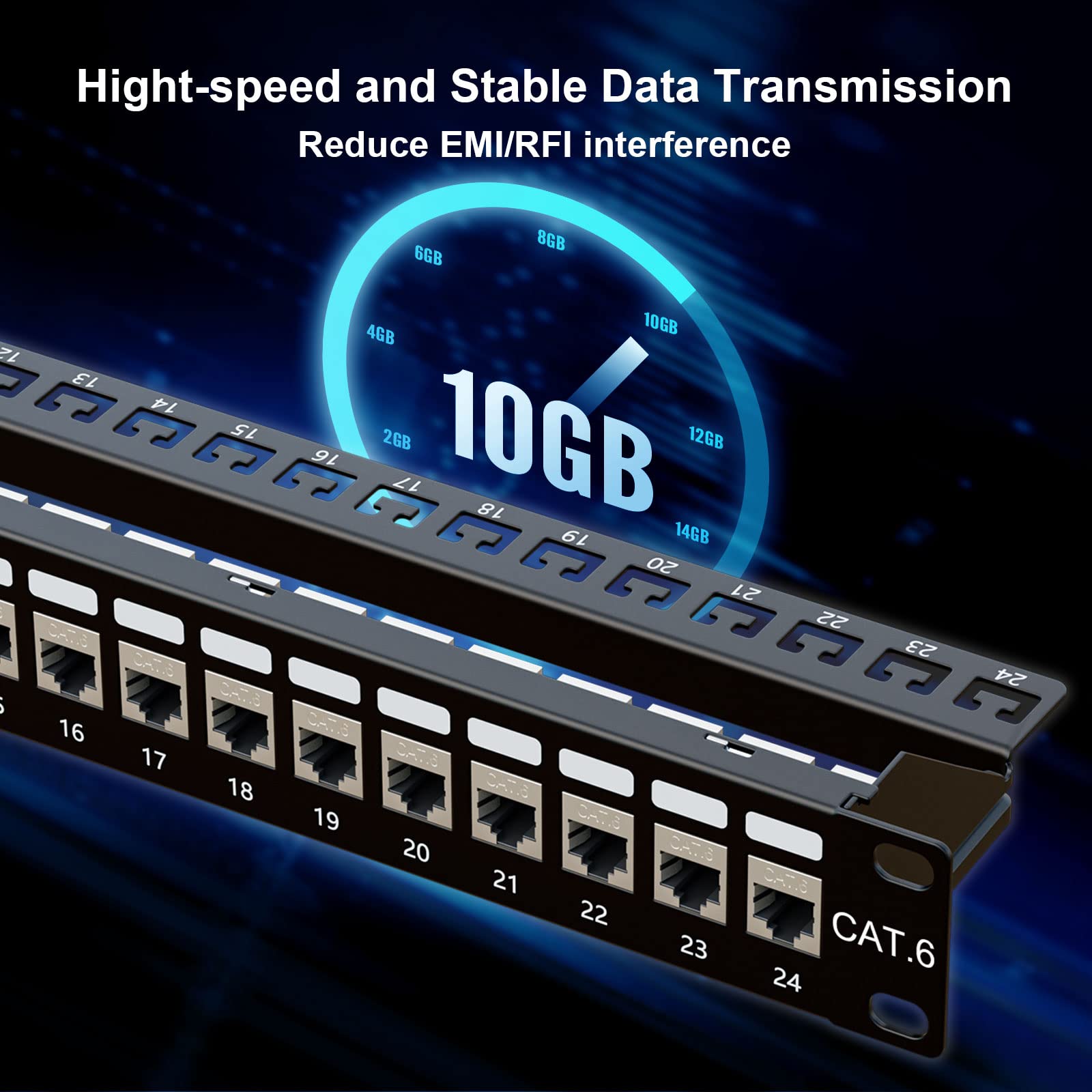Iwillink 10Gbps Patch Panel 24 Port, Rj45 Through Coupler Cat6 Patch Panel, Stp Shielded Patch Panel 19 Inch 1U With Back Bar, W