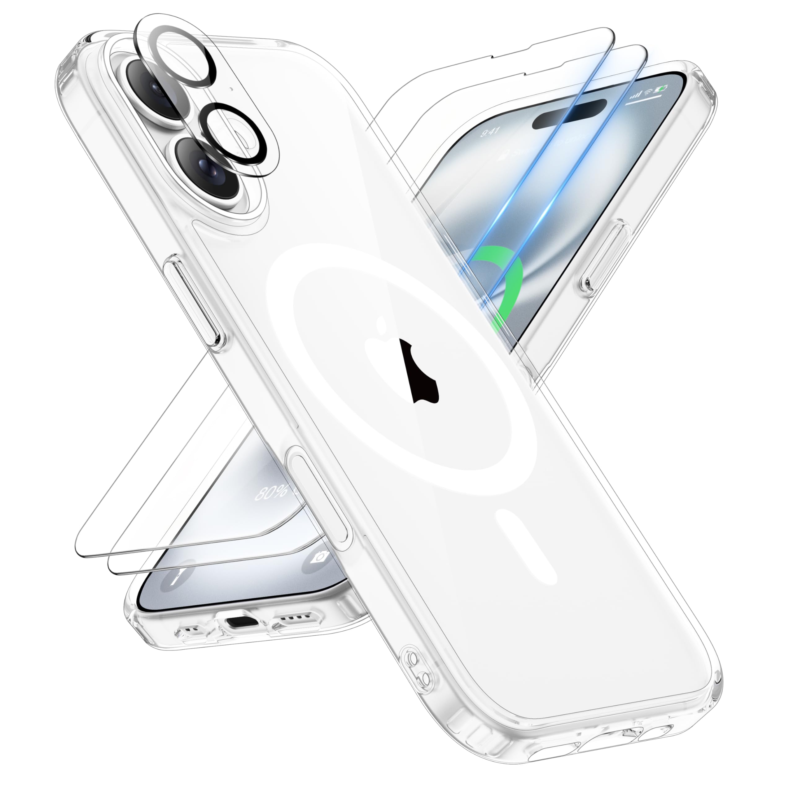 ORETECH Magnetic for iPhone 16 Plus Case, [Compatible with MagSafe][2 Pcs Screen Protectors+ 1 Pcs Camera Lens Protector][15 FT 