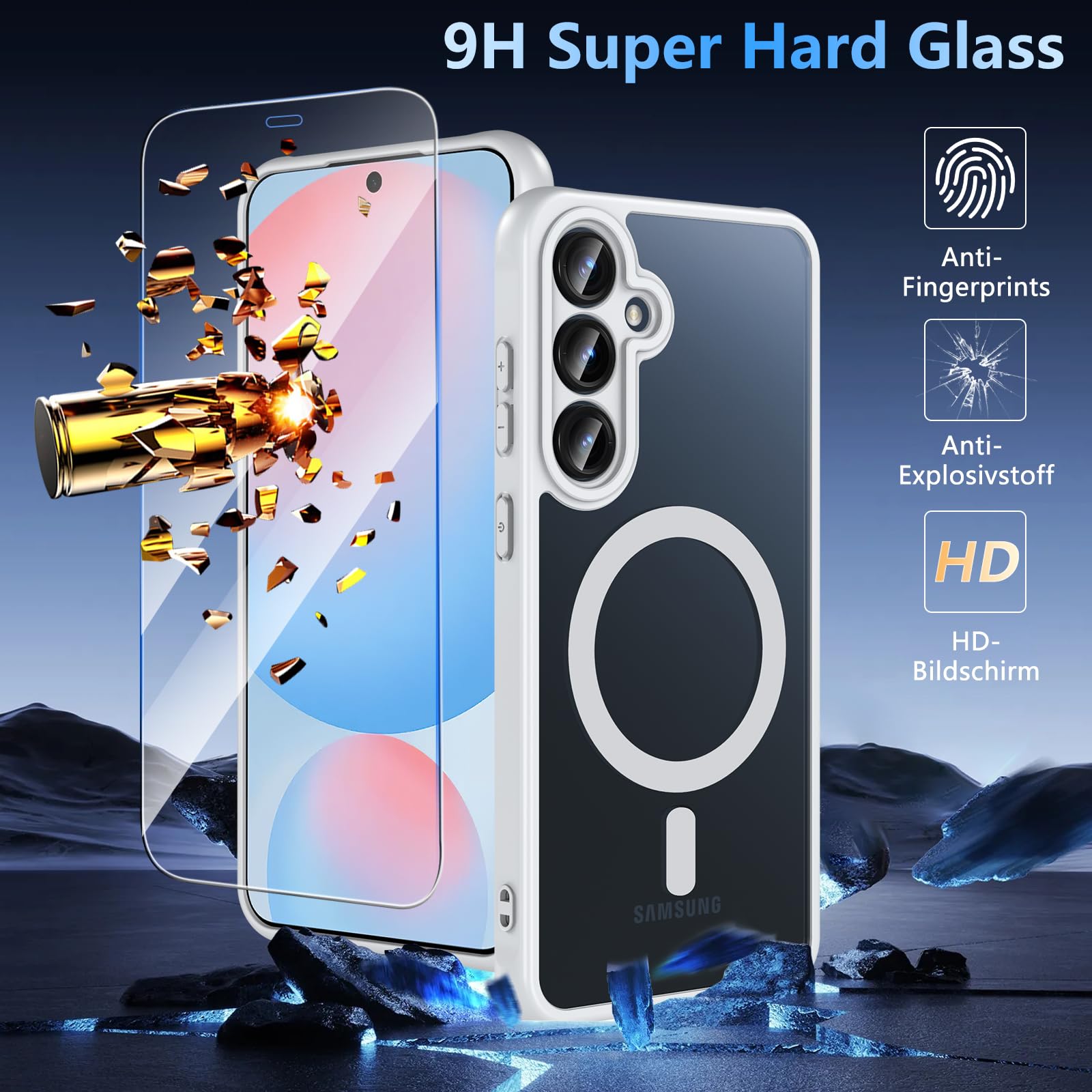 Owkey For Samsung Galaxy S24 Fe Case 6.7'', Magnetic Galaxy S24 Fe Case For Magsafe With Tempered Screen Protector [Shockproof M