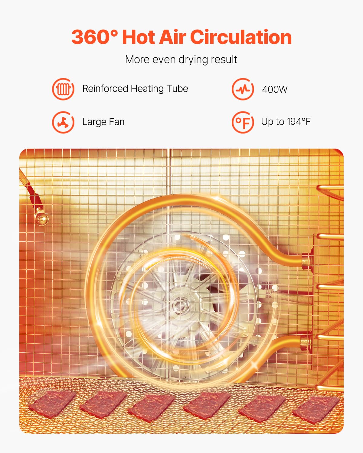 Vevor Food Dehydrator Machine, 8 Stainless Steel Trays, 400W Electric Food Dryer With Adjustable Temperature & 24-Hour Timer, Fr