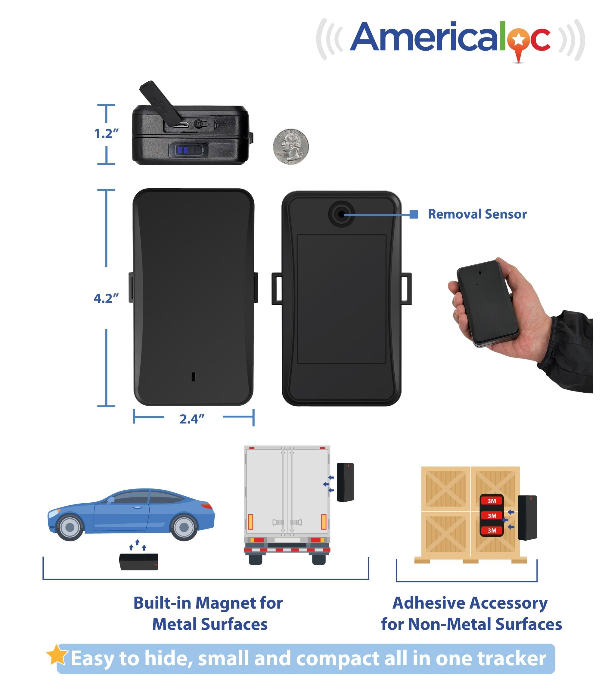 Americaloc Llx Gps Tracker   2 To 24 Months Battery, Waterproof, Magnetic, Small, Vehicle And Asset Tracking, Compact & Discreet, Removal Alert.