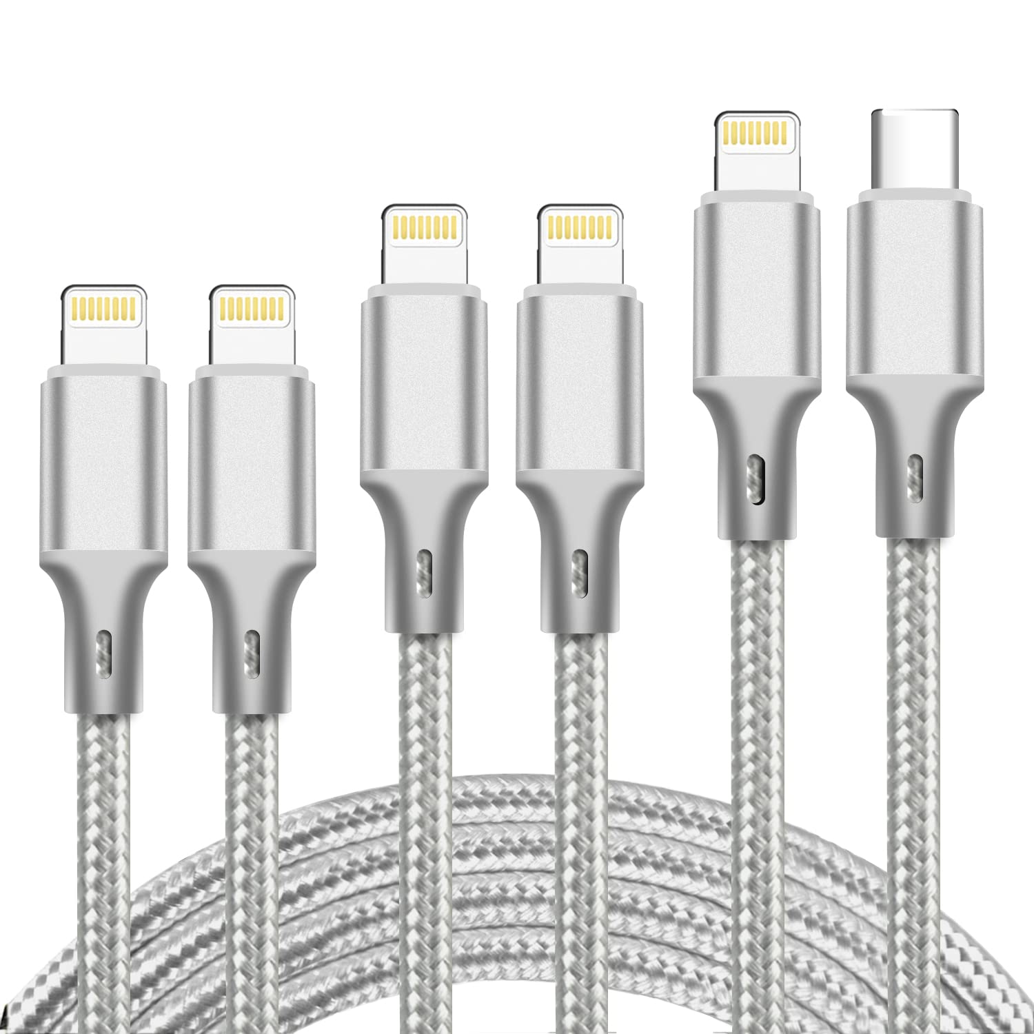 Cugunu Usb C To Lightning Cable 5 Pack 3/3/6/6/10Ft Iphone Charger Apple Mfi Certified Power Delivery Fast Charging Cord Compatible With Iphone 14/13/12/11/Xs/Xr/X/8   Gray
