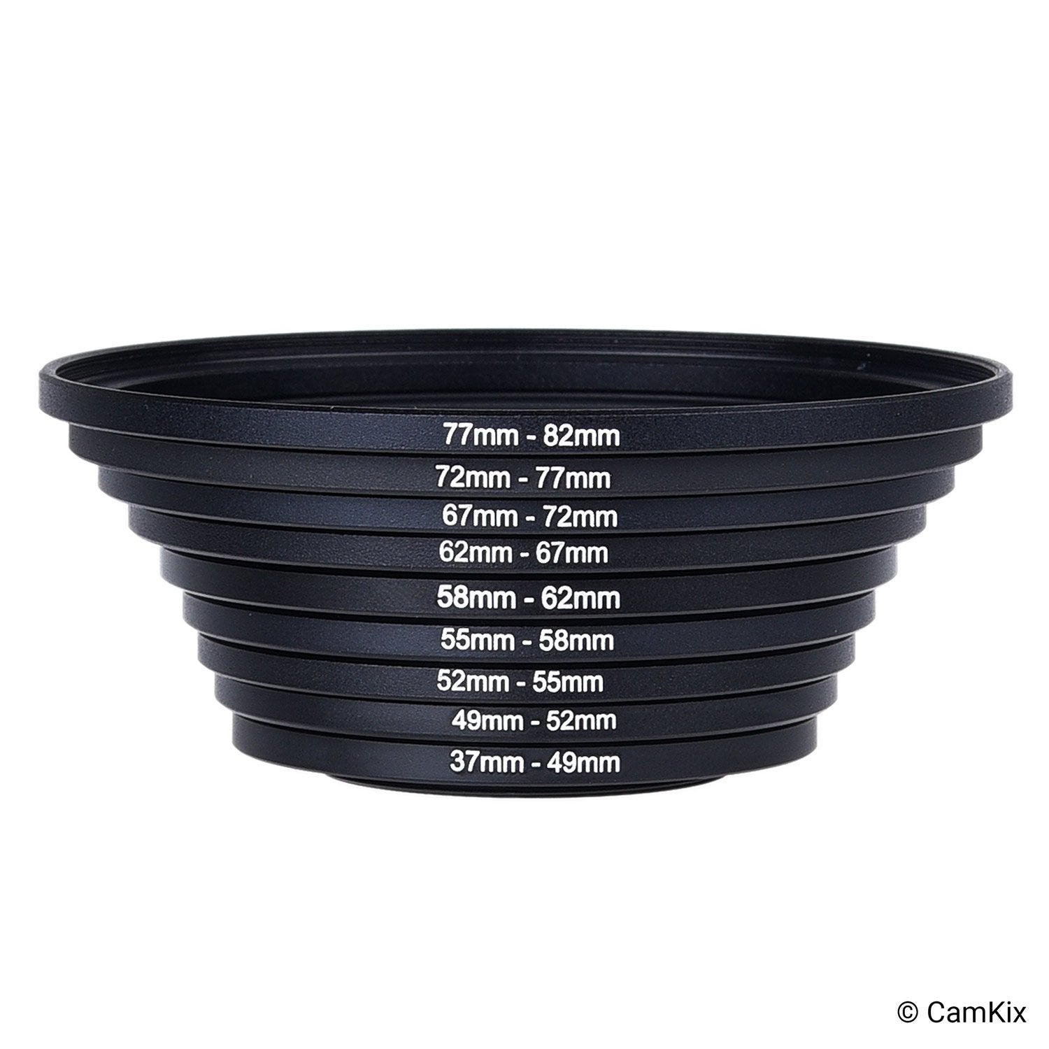 Step Up Lens Filter Adapter Rings   Set Of 9   Allows You To Fit Larger Size Lens Filters On A Lens With A Smaller Diameter   Sizes: 37 49, 49 52, 52 55, 55 58, 58 62, 62 67, 67 72, 72 77, 77 82 Mm