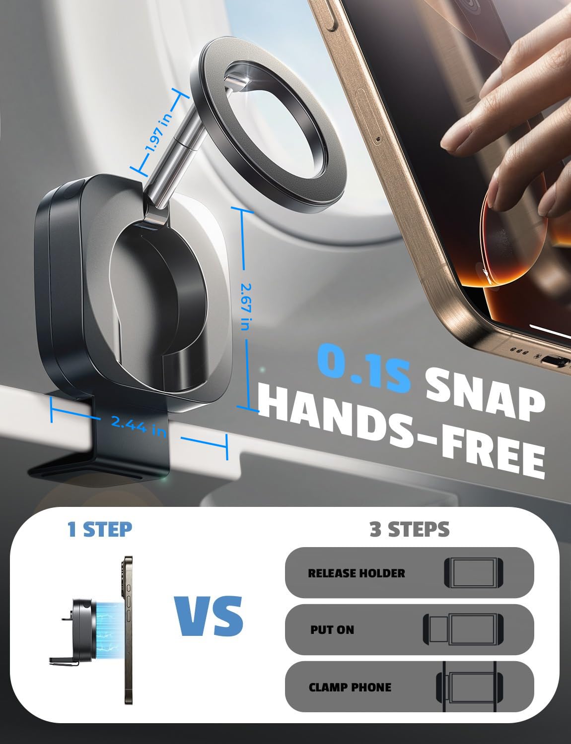 Lisen Airplane Travel Essentials Phone Holder For Magsafe Accessories, Handsfree For Magsafe Phone Stand Plane Travel Essentials