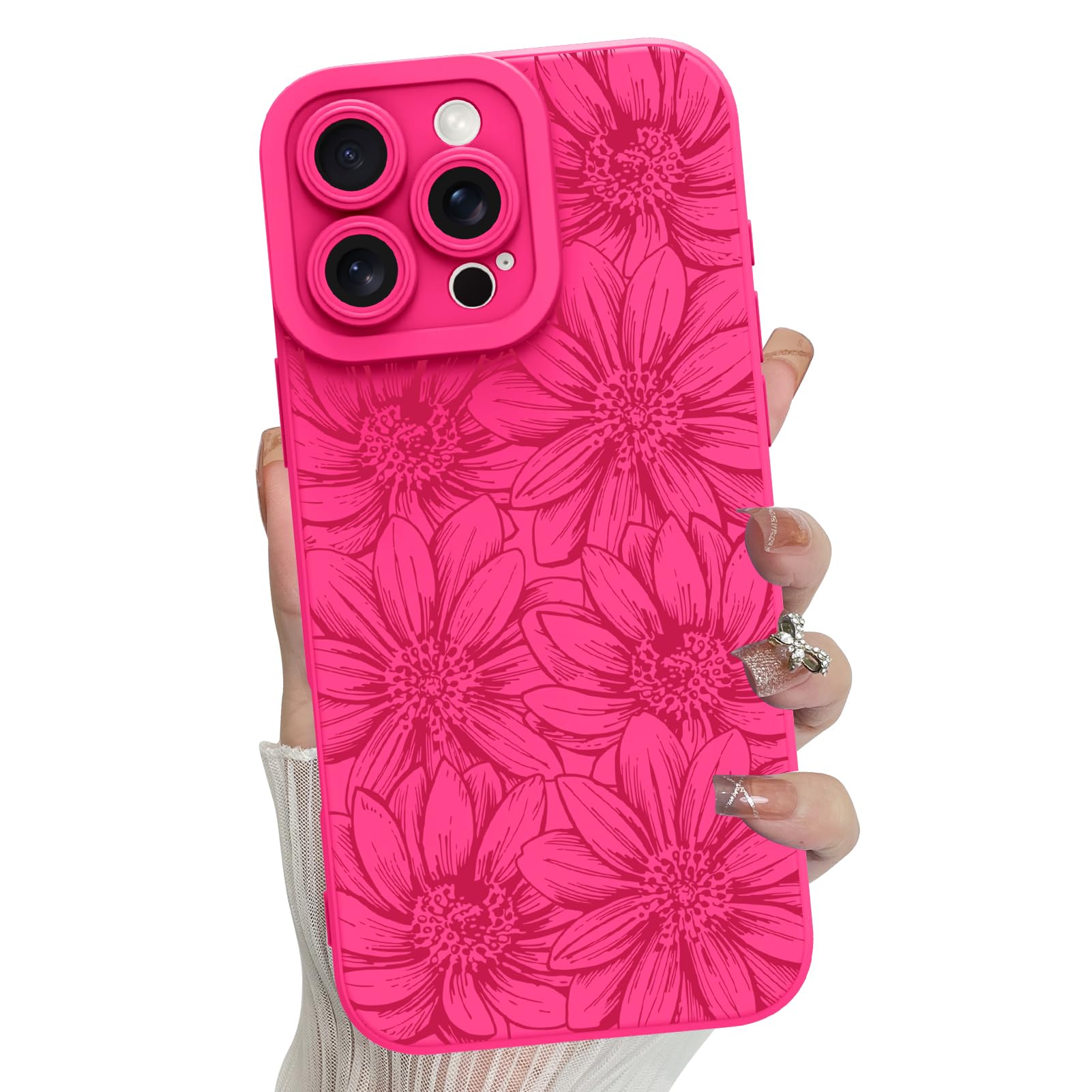 Mzelq For Iphone 16 Pro Case Case, Silicone Floral Flowers Sunflowers Cute Pattern, Camera Protection Soft Slim Phone Case For G