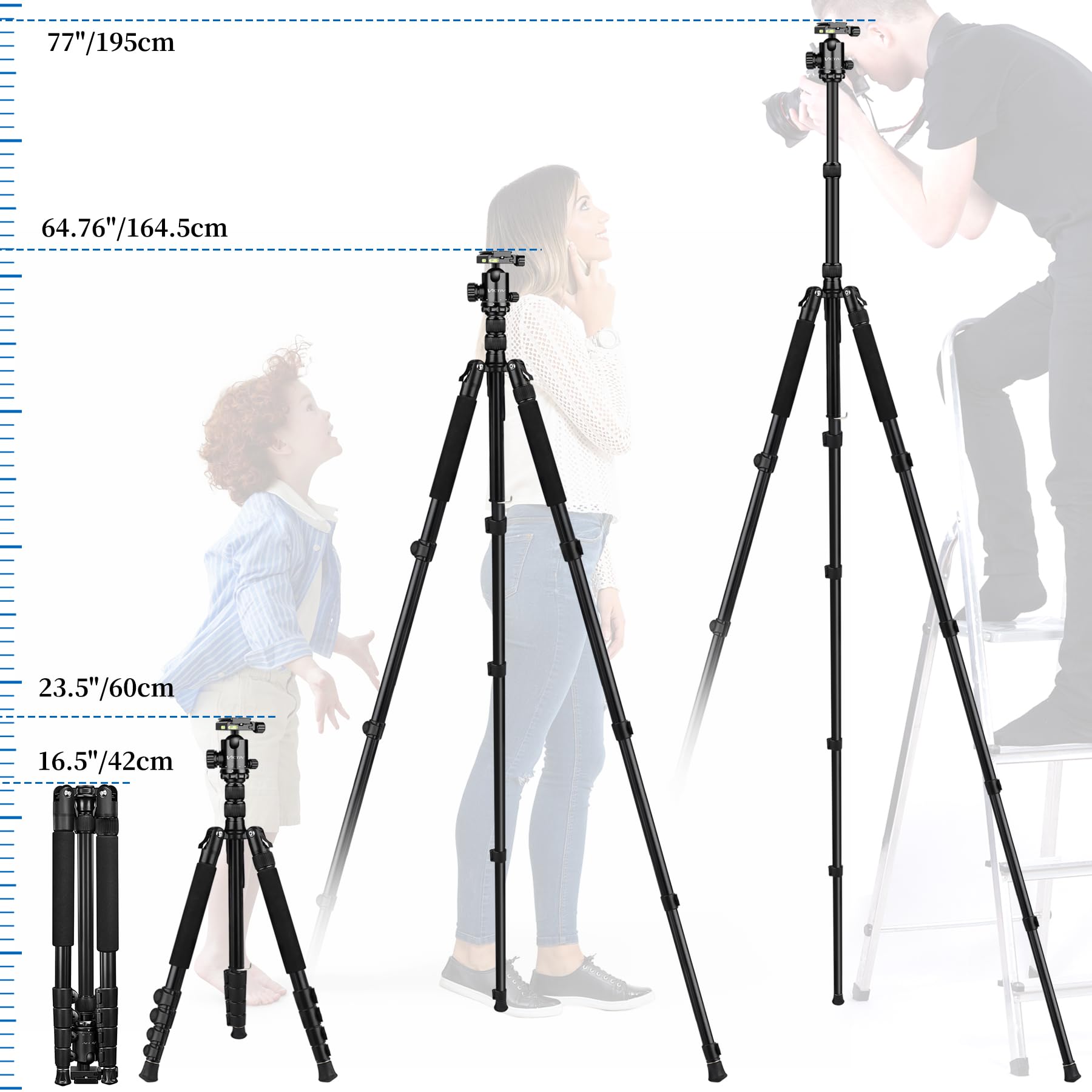 Victiv 78' Tripod For Camera, Tall Dslr Tripod & Monopods, Professional Heavy Duty Tripod For Spotting Scopes, Binocular, Aluminum Camera Tripods Stand, Compatible With Canon Nikon Sony