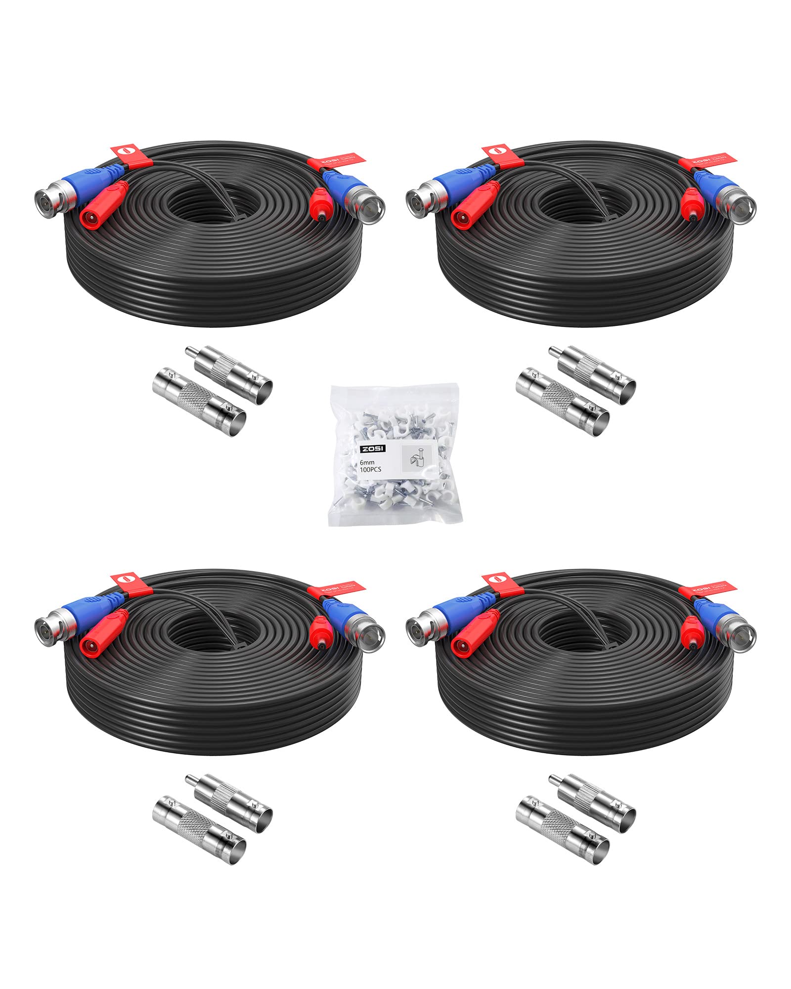 Zosi 4 Pack 60Feet 18M All In One Cctv Video Power Cables, Bnc Extension Security Wire Cord For 960H/720P/960P/1080P Video Surve