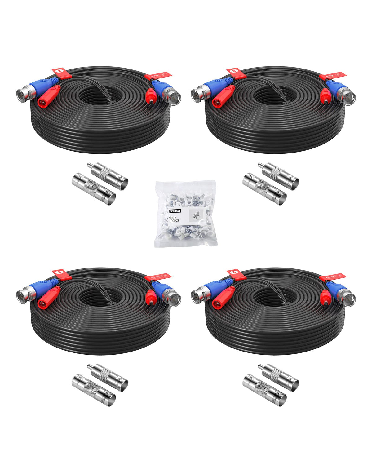 Zosi 4 Pack 60Feet 18M All In One Cctv Video Power Cables, Bnc Extension Security Wire Cord For 960H/720P/960P/1080P Video Surve