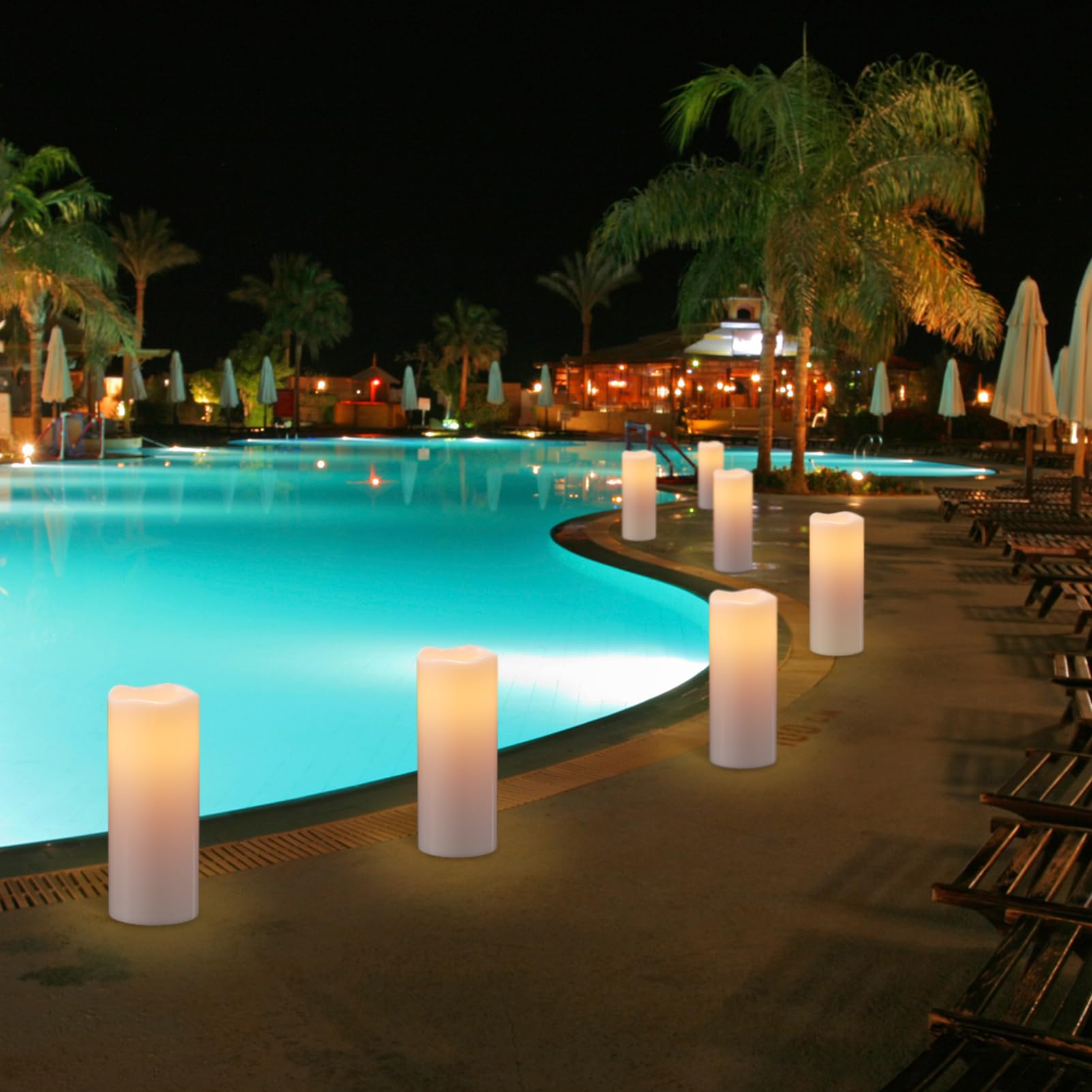 Eldnacele 4''  10'' Large Waterproof Outdoor Flameless Candles Remote And Timer, Battery Operated White Plastic Led Flickering P