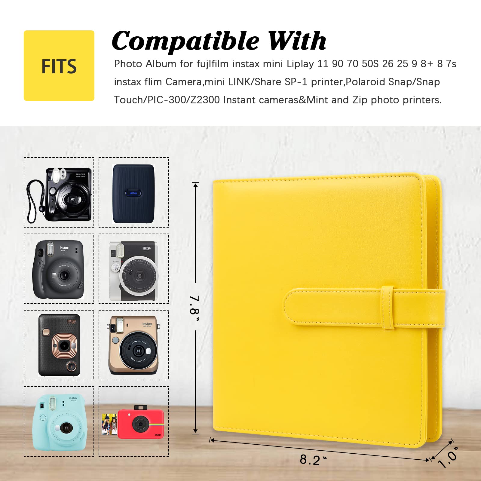 256 Photos Album For Fujifilm Instax Mini Camera/Polaroid 2�X3� Pictures, 2X3 Photo Album Book For Fujifilm Instax Mini 11 12 Evo 9 90 70 40 8 Instant Camera,Yellow