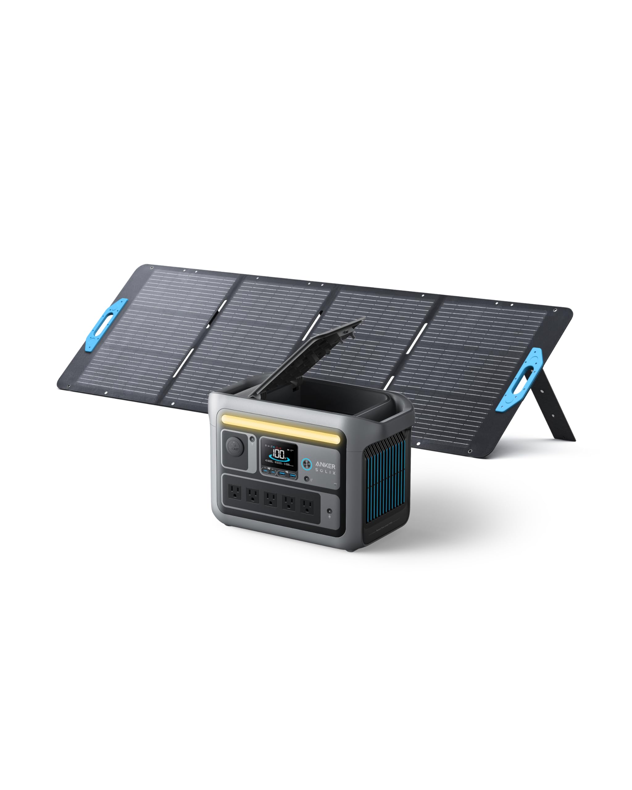 Anker Solix C800 Portable Power Station With 200W Solar Panels, 1200W (Peak 1600W) Solar Generator, Full Charge In 58 Min, 768Wh