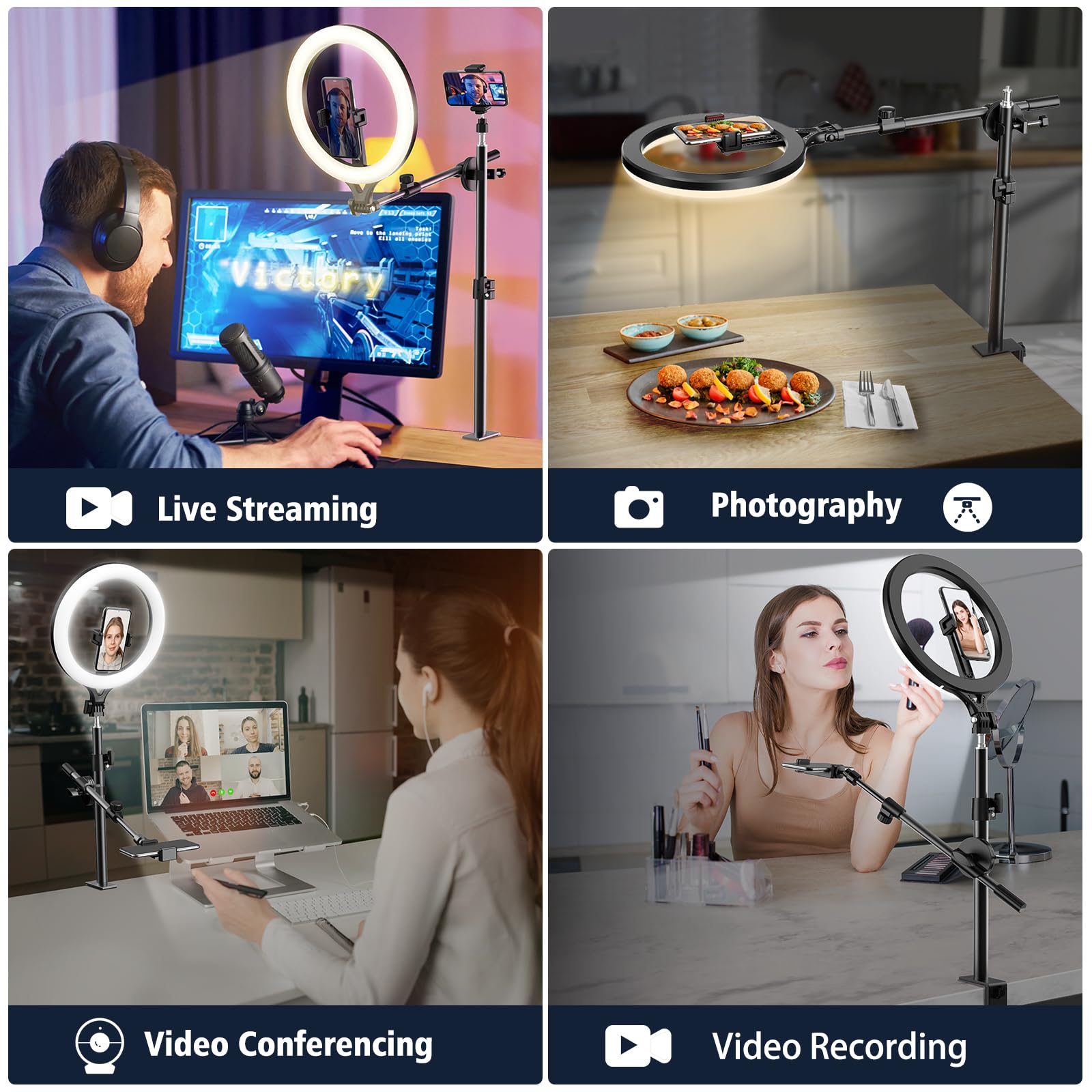 Ring Light With Stand And Phone Holder, Overhead Phone Mount, Phone Stand For Recording, 11    Circle Led Ring Light For Desk Wi