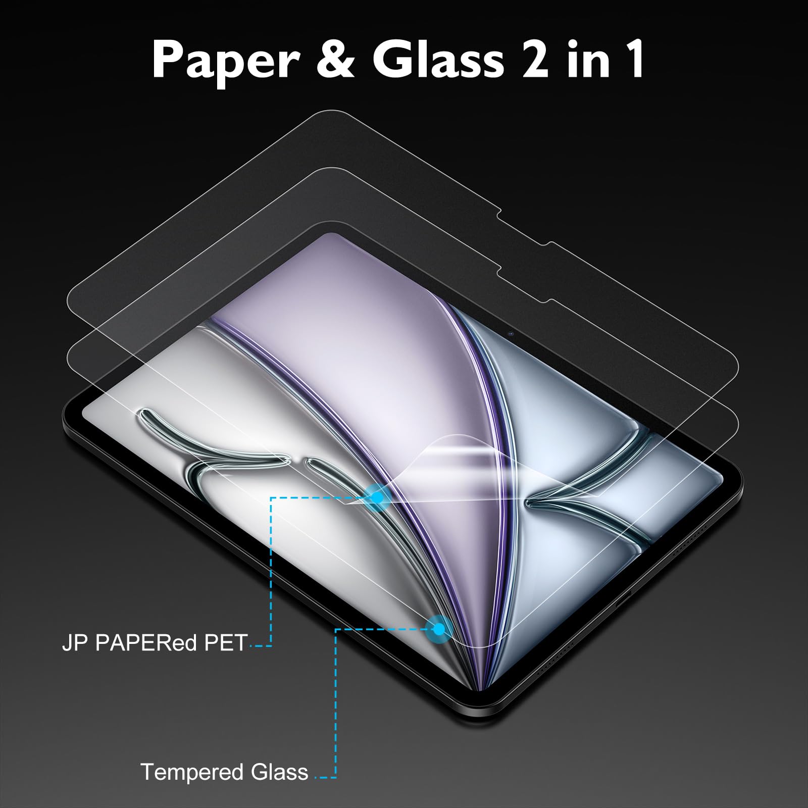 Esanik 2 Pack Like Paper Glass Screen Protector For Ipad Air 11 Inch M2 (2024) 9H Tempered Glass Film With Alignment Frame, Writ