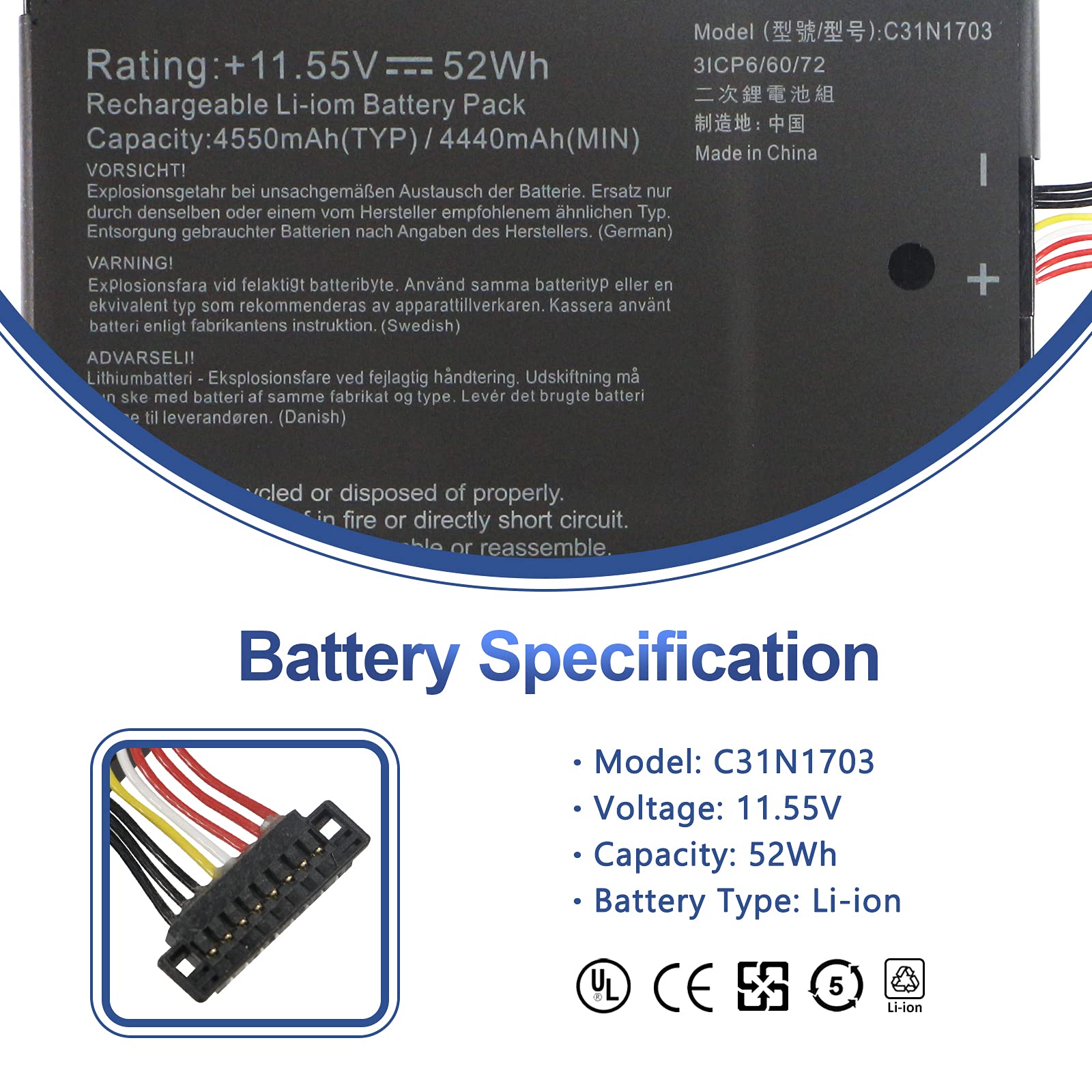 Antiee 52Wh C31N1703 Laptop Battery Replacement For Asus Zenbook Flip Ux561U Ux561Ua Ux561Un Q525Ua Q525U Q505Ua Q525Ua Bi7T9 Q5