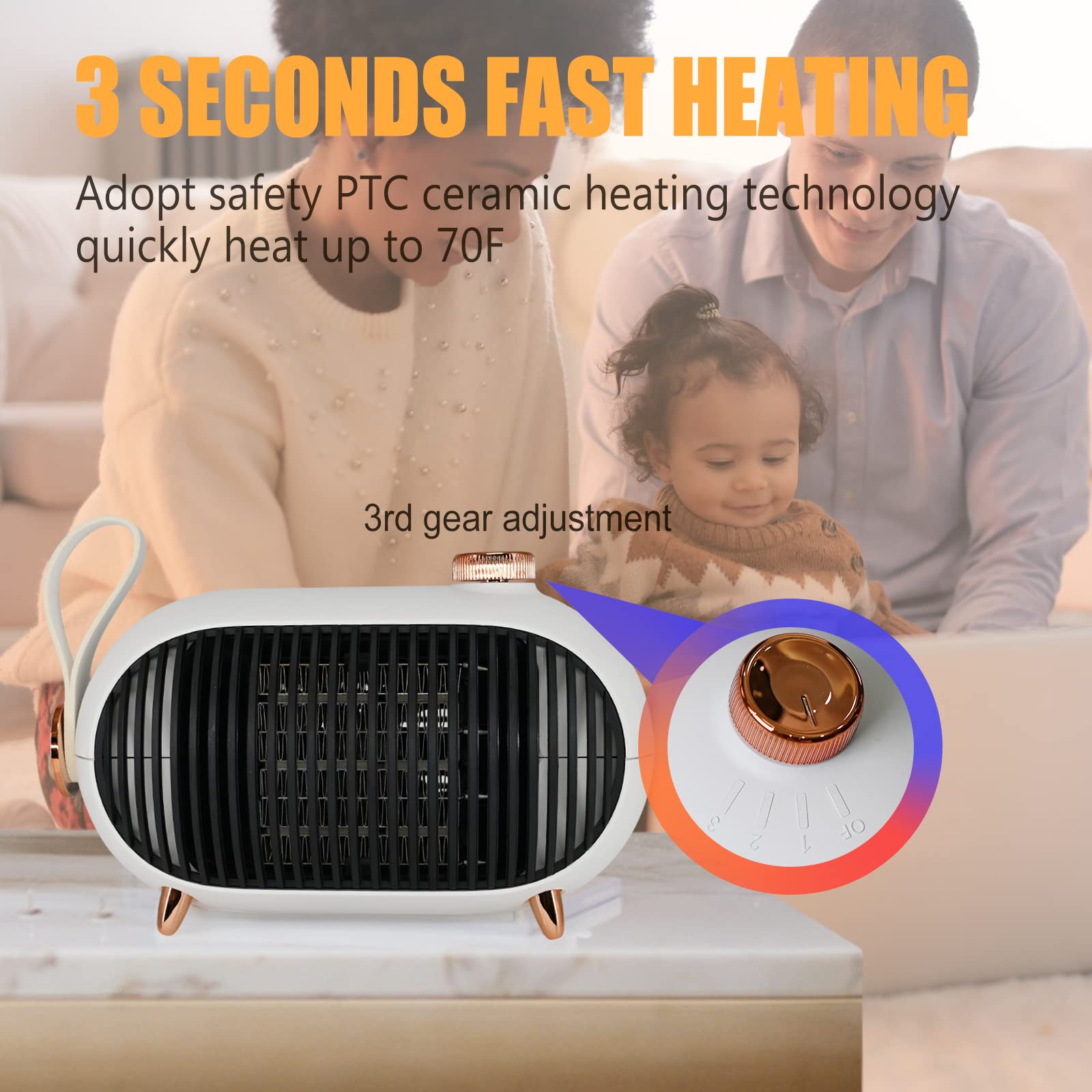 Metkiio Space Heater   Portable Mini Heater For Home And Office   Energy Efficient Small Space Heater With Overheating Protectio
