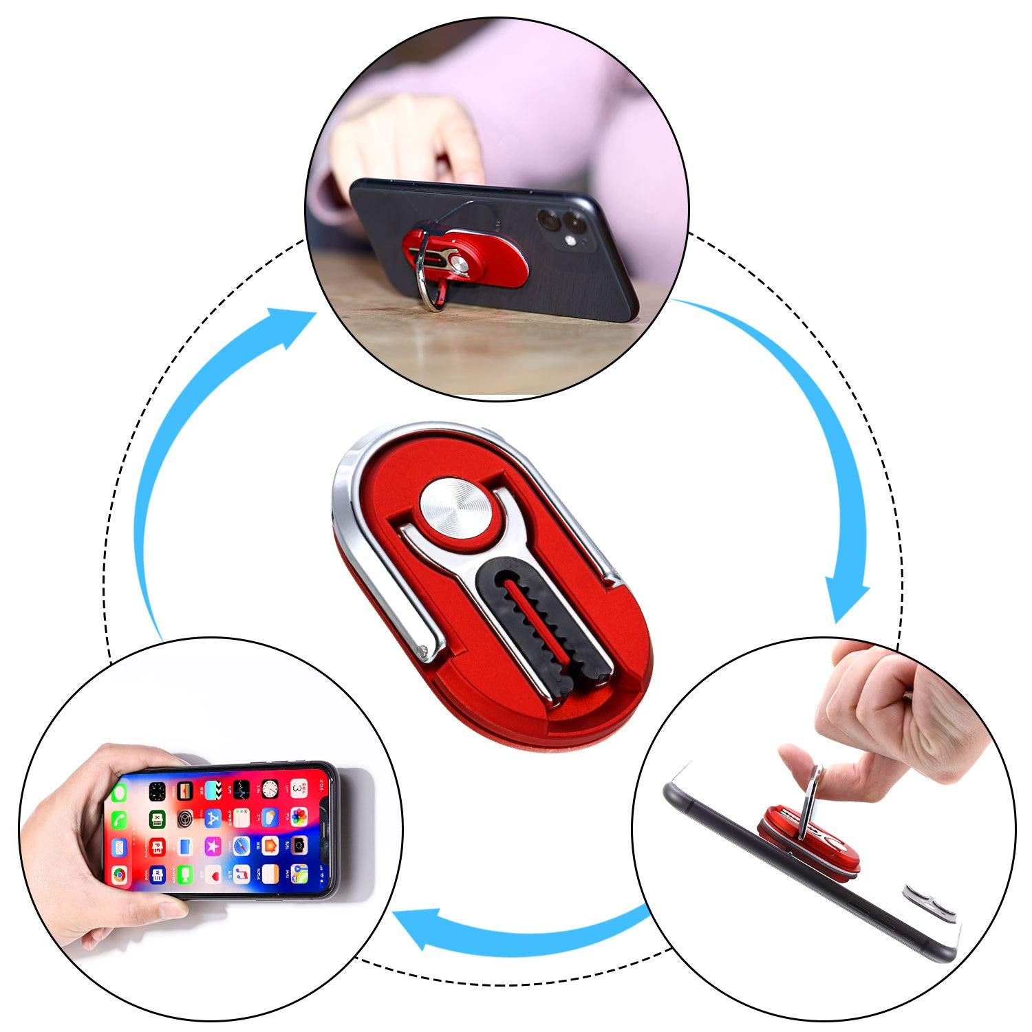 6 Pieces 3 In 1 Multipurpose Mobile Phone Bracket Holder 360 Degree Rotation Cell Phone Ring Stand For Car Home, 5 Colors