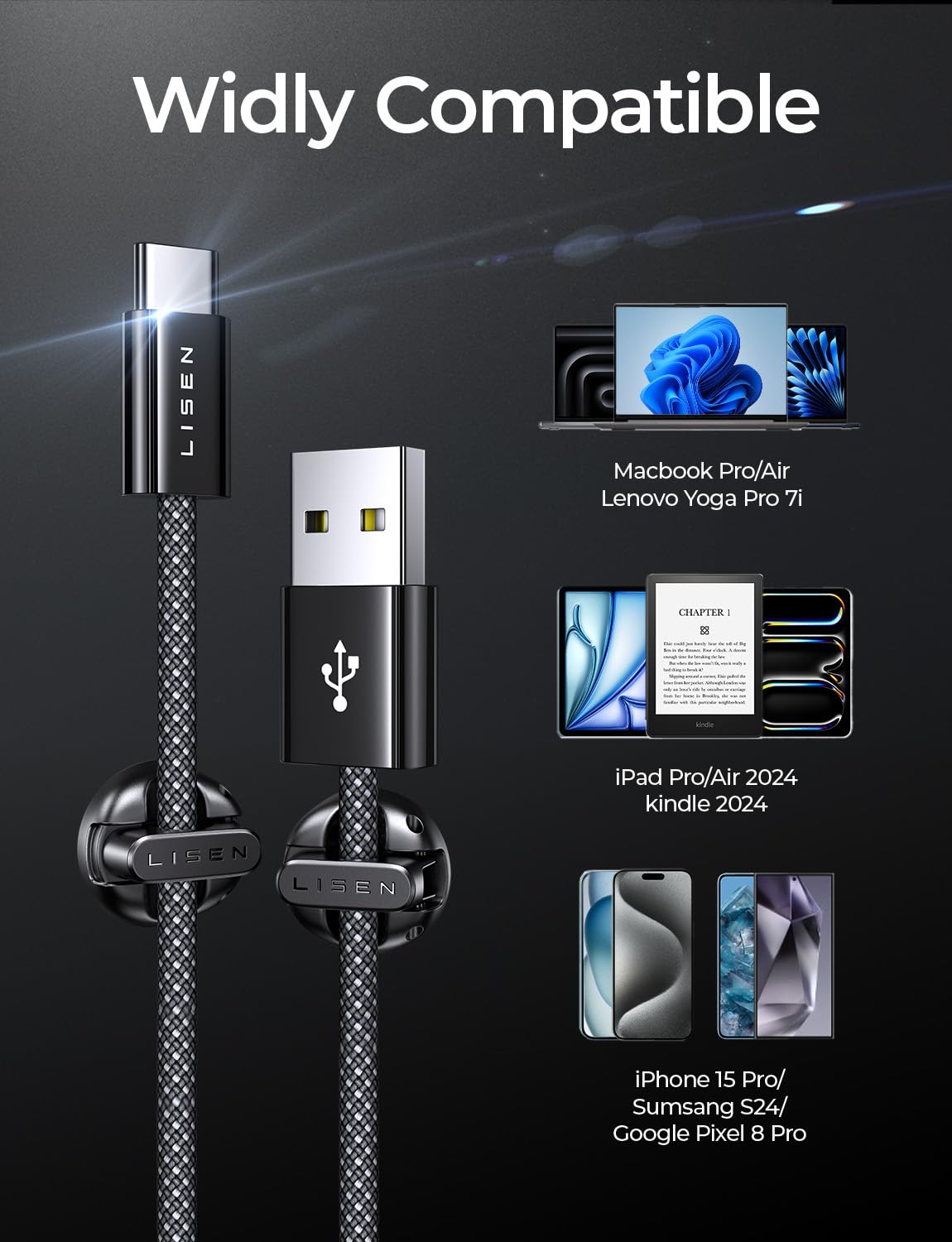 Lisen For Iphone 16 Charger Cord Usb To Usb C Cable, 2 Pack 3Ft Iphone 15 Charger Cord With 2 Cable Organizers, Iphone 15 Pro Ma