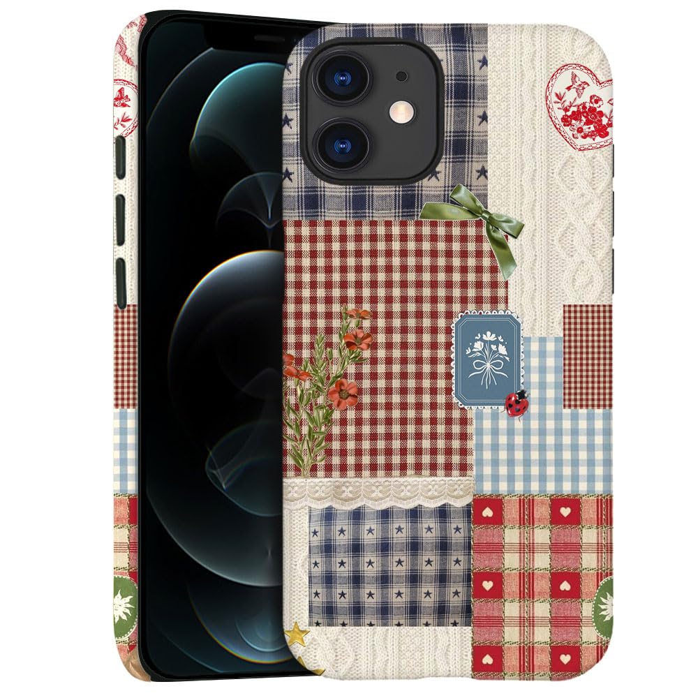 Case for iPhone 12 - Slim Fit Anti-Scratch Phone Case for Girl Women - Patchwork Quilt Floral Retro (Frosted)