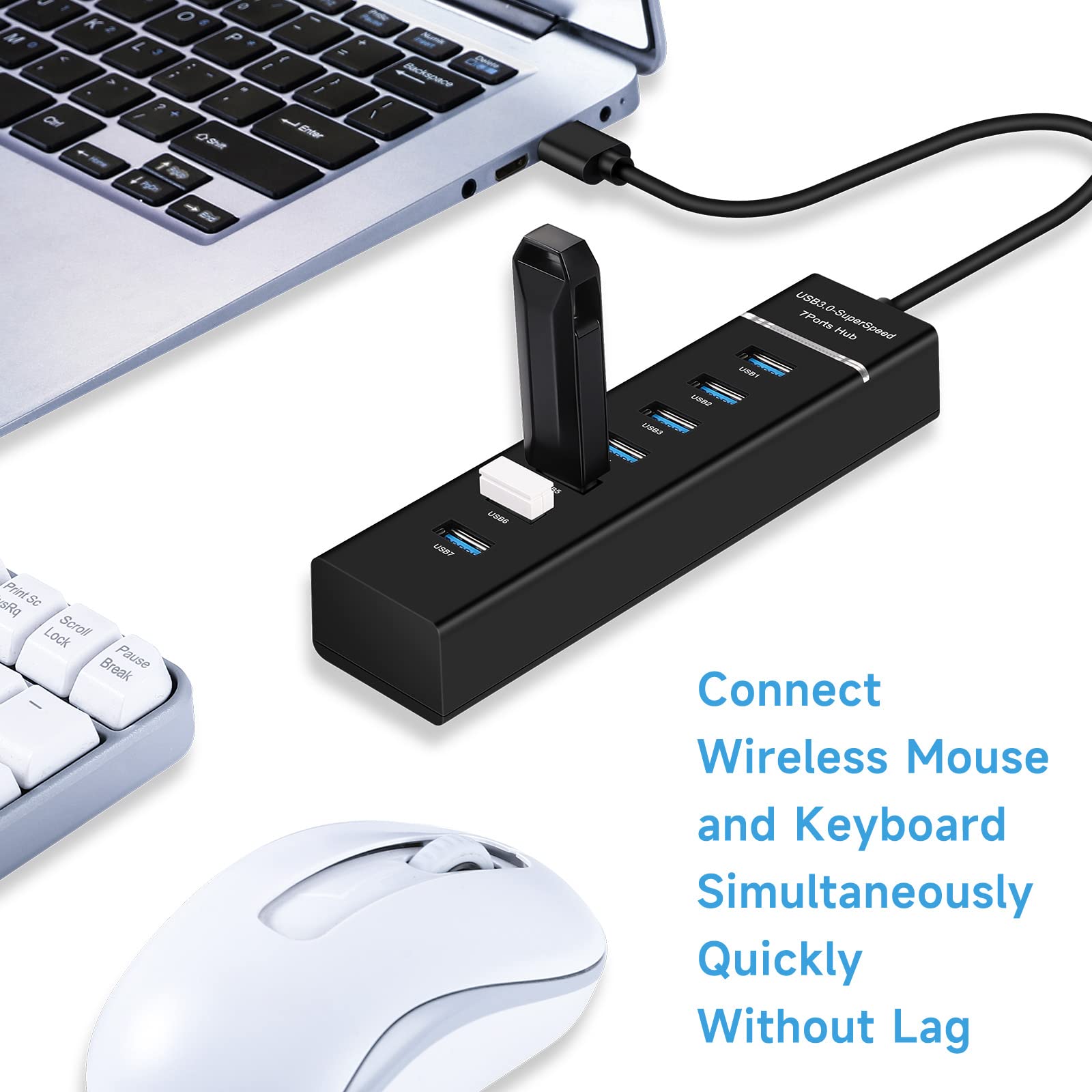 Usb Hub3.0, Yaimhsound 7 Port Usb Extender, Usb 3.0, 2.0 Splitter Adapter For Laptop,Pc, Keyboard, Mouse, Dell, Hp, Lenovo, Mac, Acer, Surface Pro And More Usb Devices(1Ft)