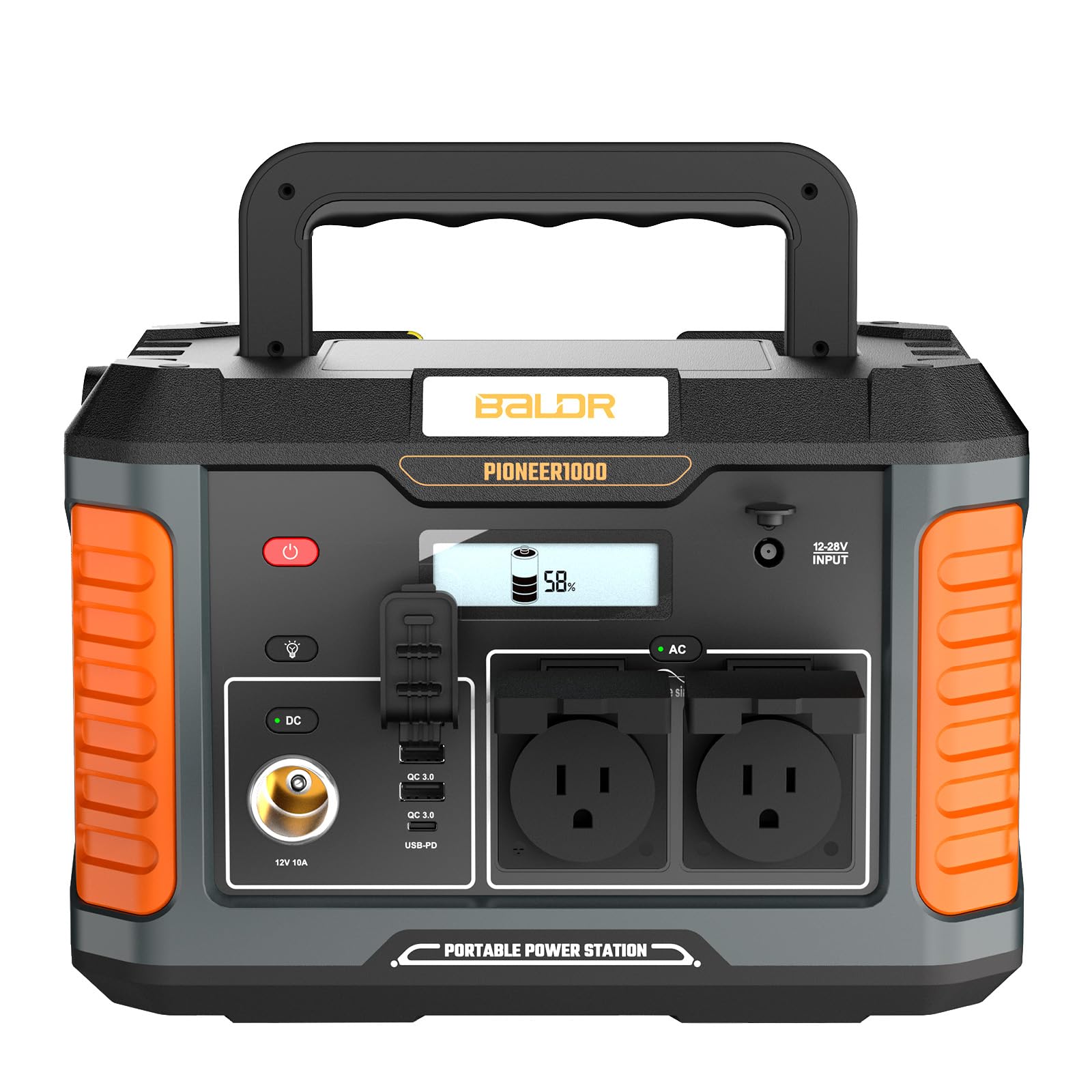 Baldr Portable Power Station, 1000W Output, 808Wh Capacity, Ac Outlet, Usb Ports, Solar Charging Generator For Home Camping Emer