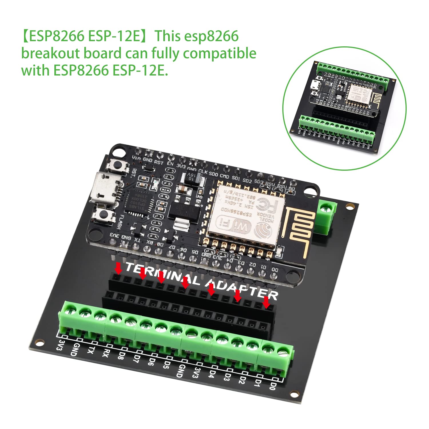 3 Pack Esp8266 Development Board, Aideepen Esp8266 Breakout Board Gpio 1 Into 2 For Esp8266 Esp 12E Nodemcu V2