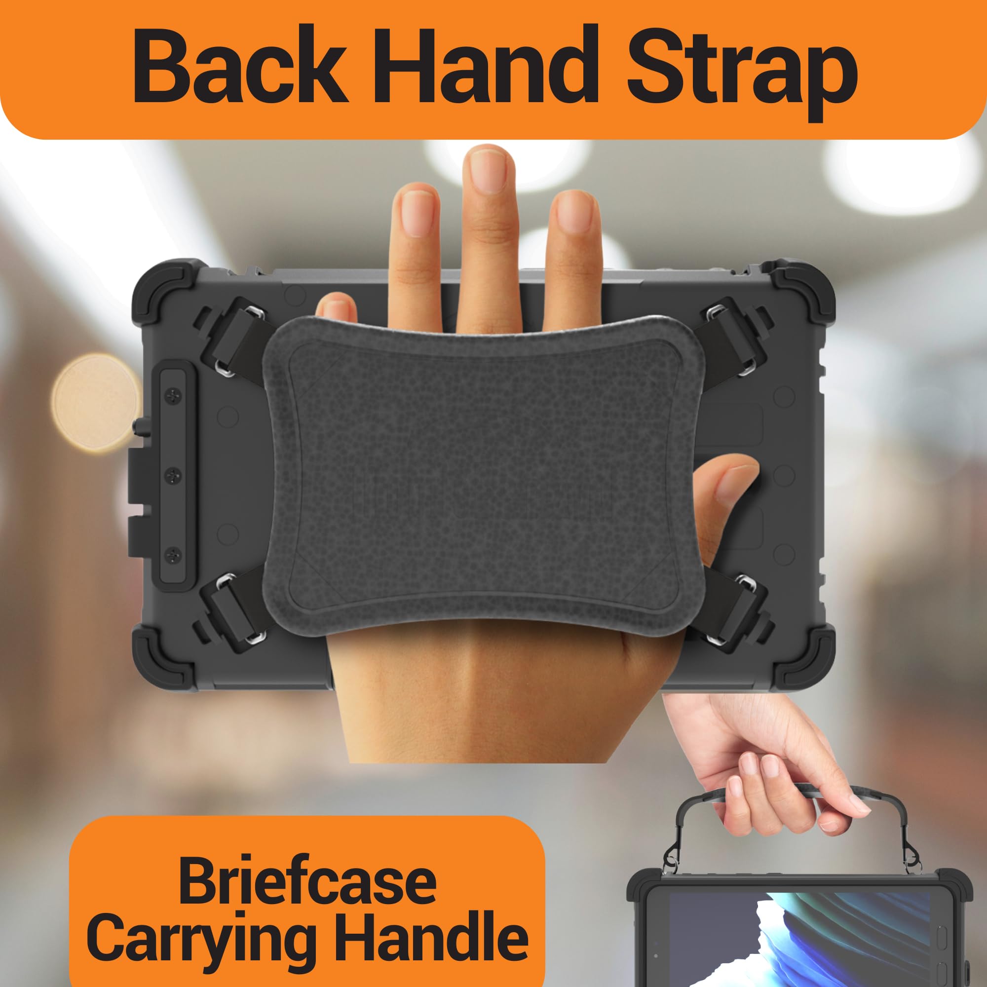 Mobiledemand Ultra Rugged Case For Samsung Galaxy Tab Active3   Briefcase Handle, Back Hand Strap   Port Cover   Shock Absorbing