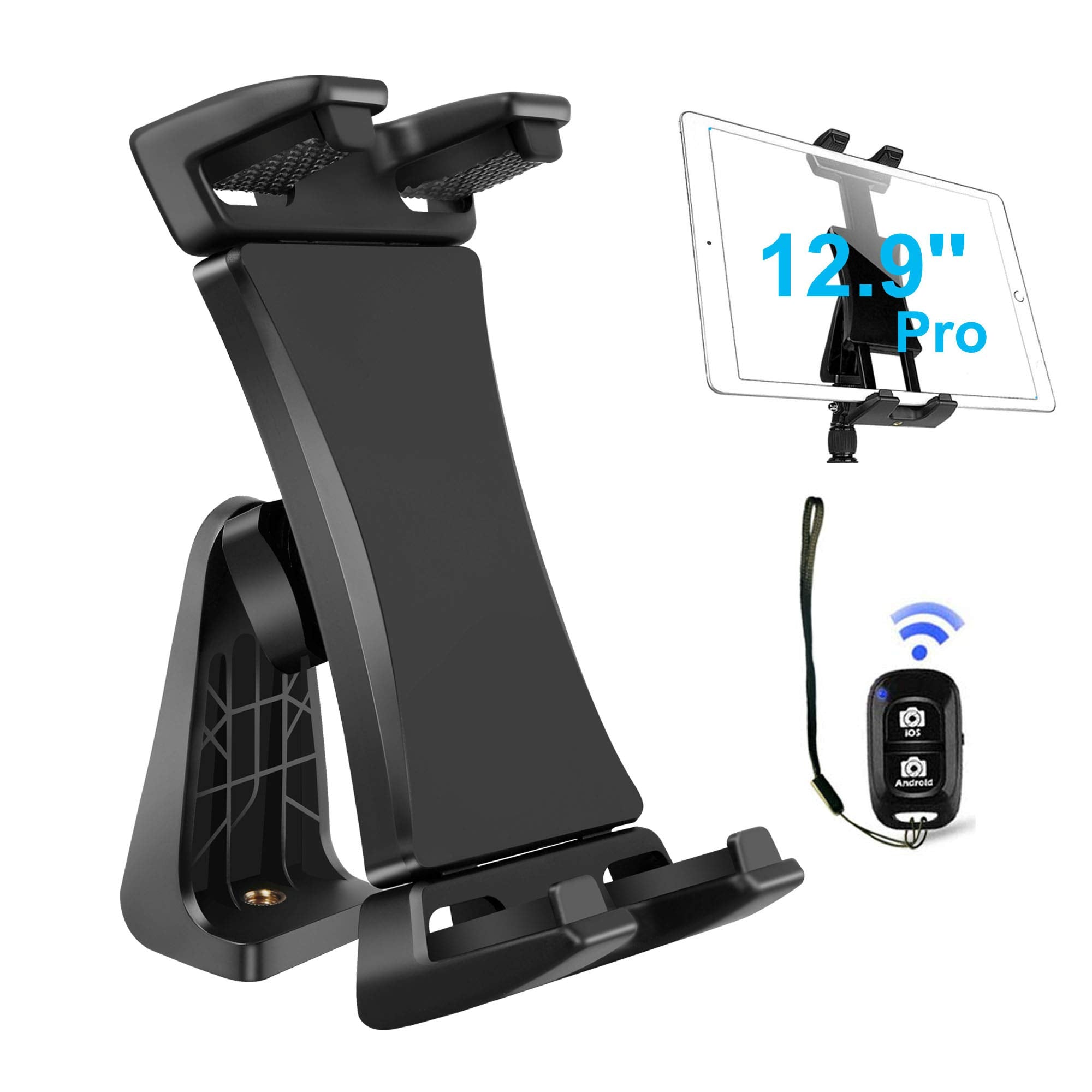 Ipad Tablet Tripod Mount Adapter 360 Degree Rotatable Universal Clamp Holder With Bluetooth Remote For Ipad Pro 12.9 11 10.5, Ip