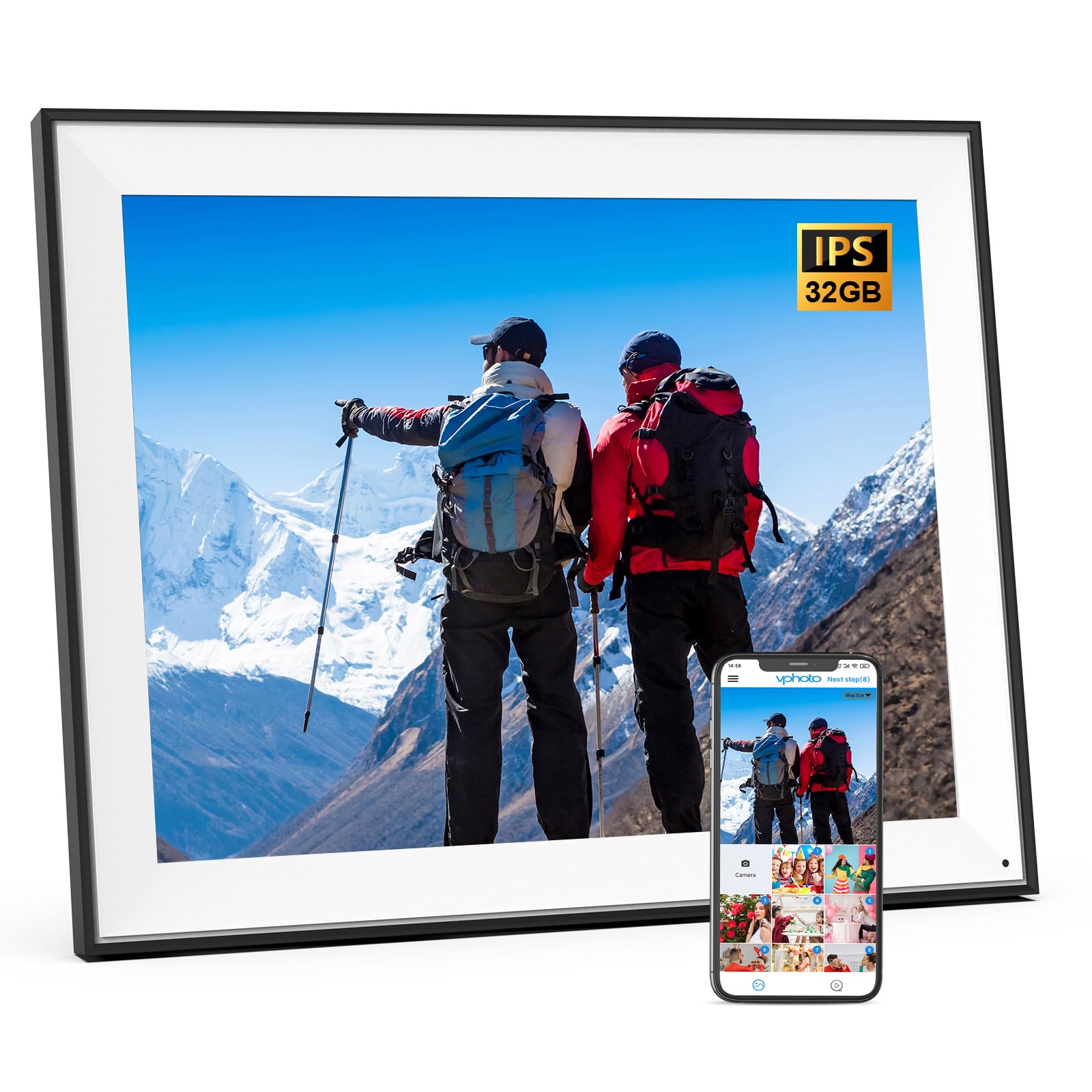 Large Digital Picture Frame 17'' Digital Photo Frame   Dual Wifi, 32Gb, Light Sensor, Full Function, Share Photo Video Via App E