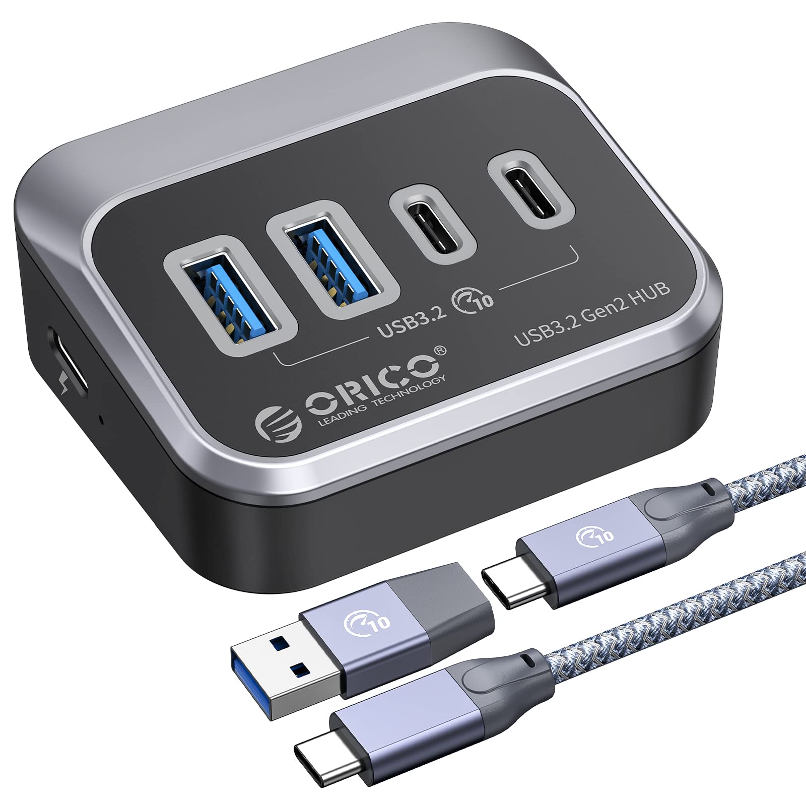ORICO USB Hub 10Gbps with 2 USB A Ports+2 USB C Ports, USB 3.2 Gen 2 Hub with 1.64Ft USB C Cable and USB A Adapter USB Splitter for iMac, All MacBooks, Mac Mini