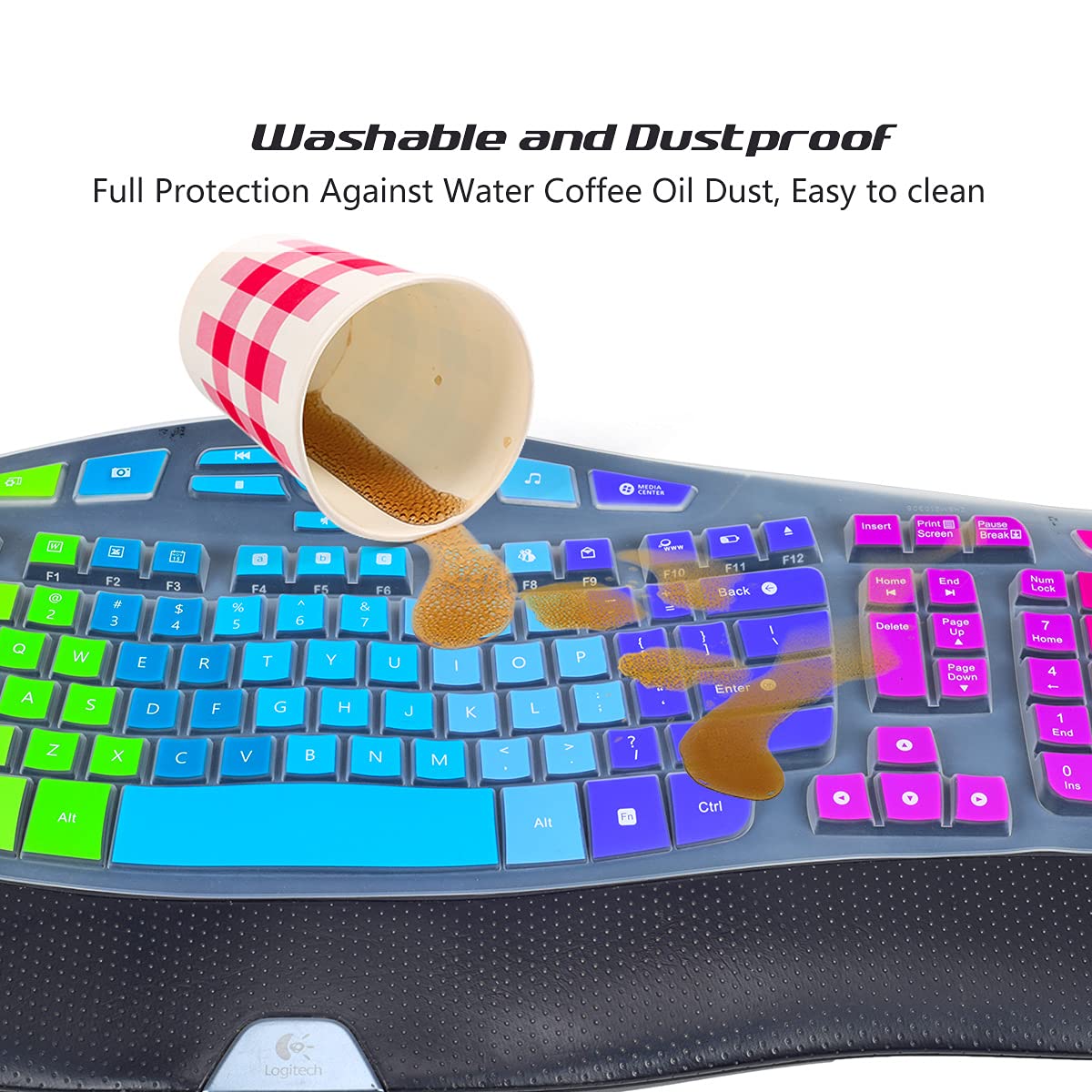 Silicone Keyboard Cover For Logitech K350 Mk550 Mk570 Wireless Wave Keyboard, Logitech K350 Mk550 Keyboard Skin Protector, Rainb