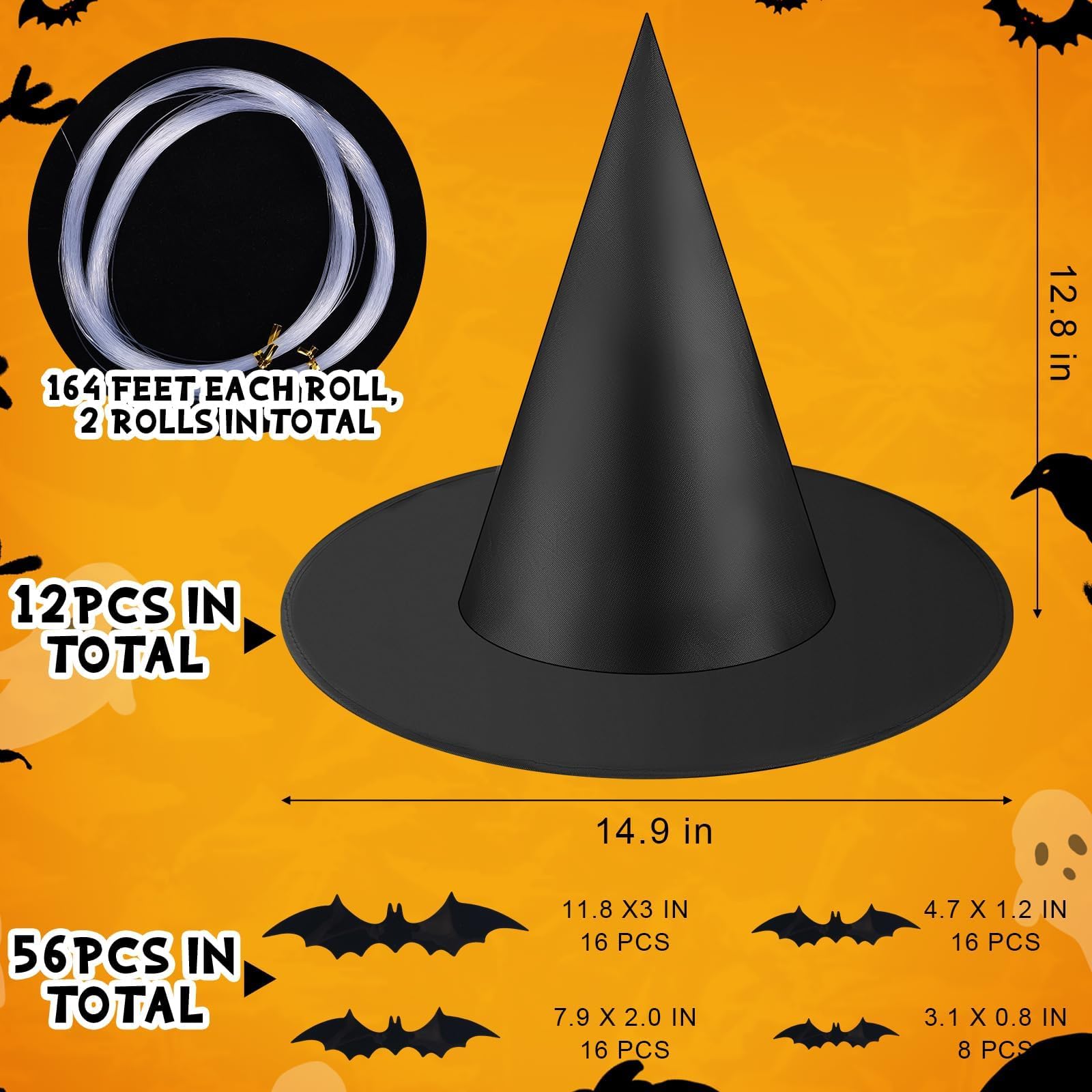 80 Pcs Halloween Hanging Witch Hats And Taper Floating Candles Set Includes 12 Witch Hats 12 Led Floating Candles Lights 56 3D B