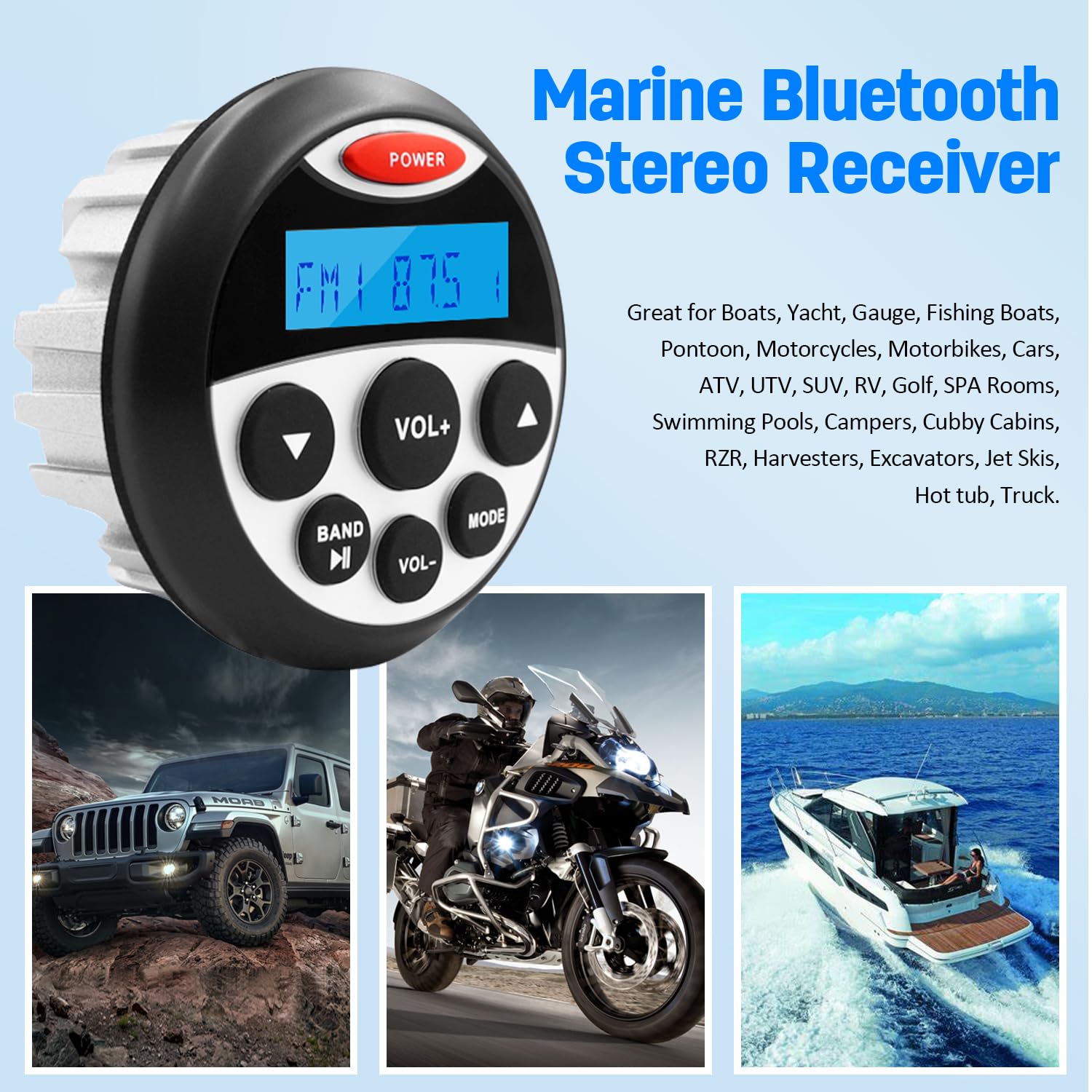 Marine Bluetooth Audio System Package   Waterproof Am Fm Marine Radio Receiver With 4 Inch Marine Speaker And Antenna Hasda 304.