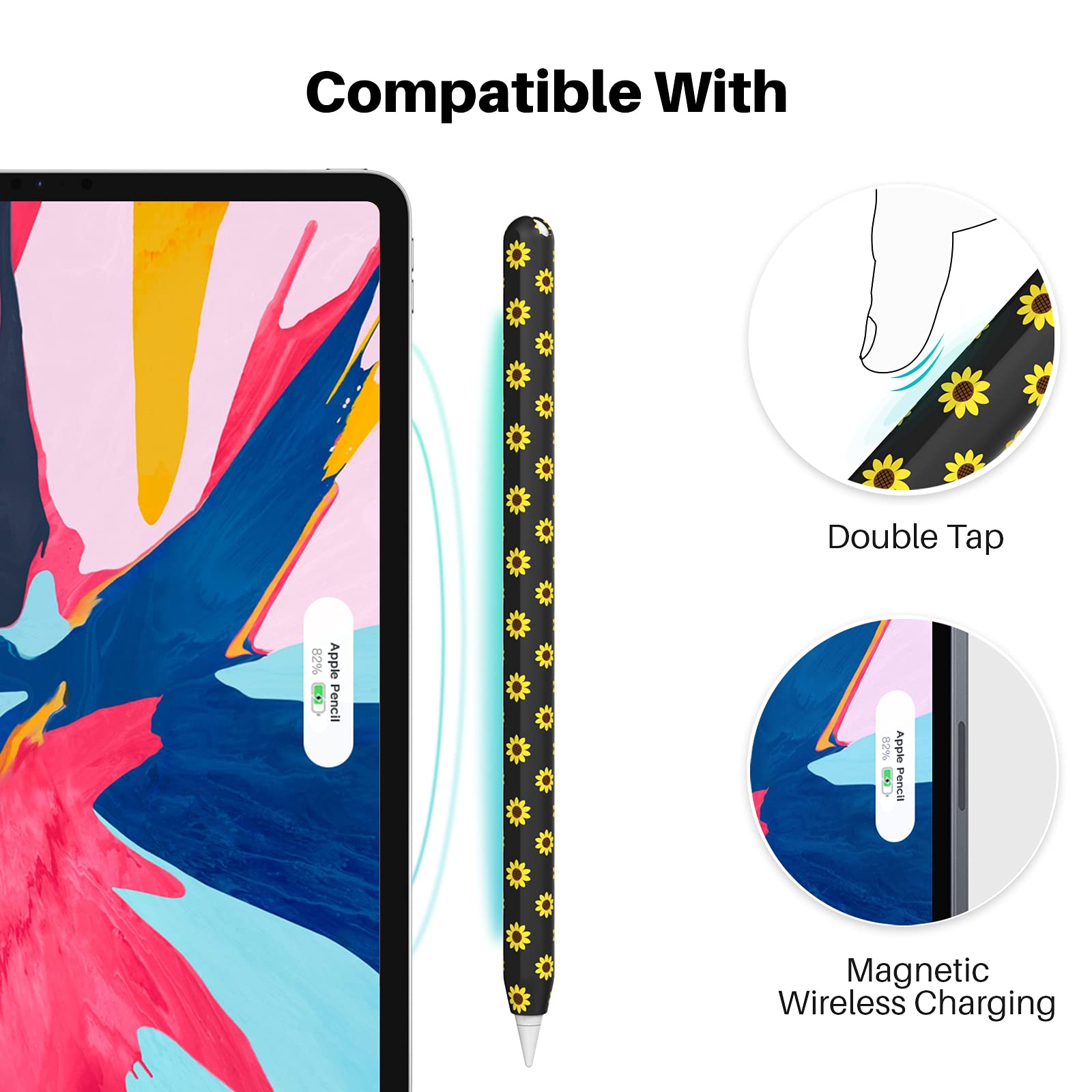 Niutrendz Sunflower Case For Apple Pencil 2Nd Generation Case Cover Silicone Protective Sleeve Accessories With 10Pcs Apple Penc