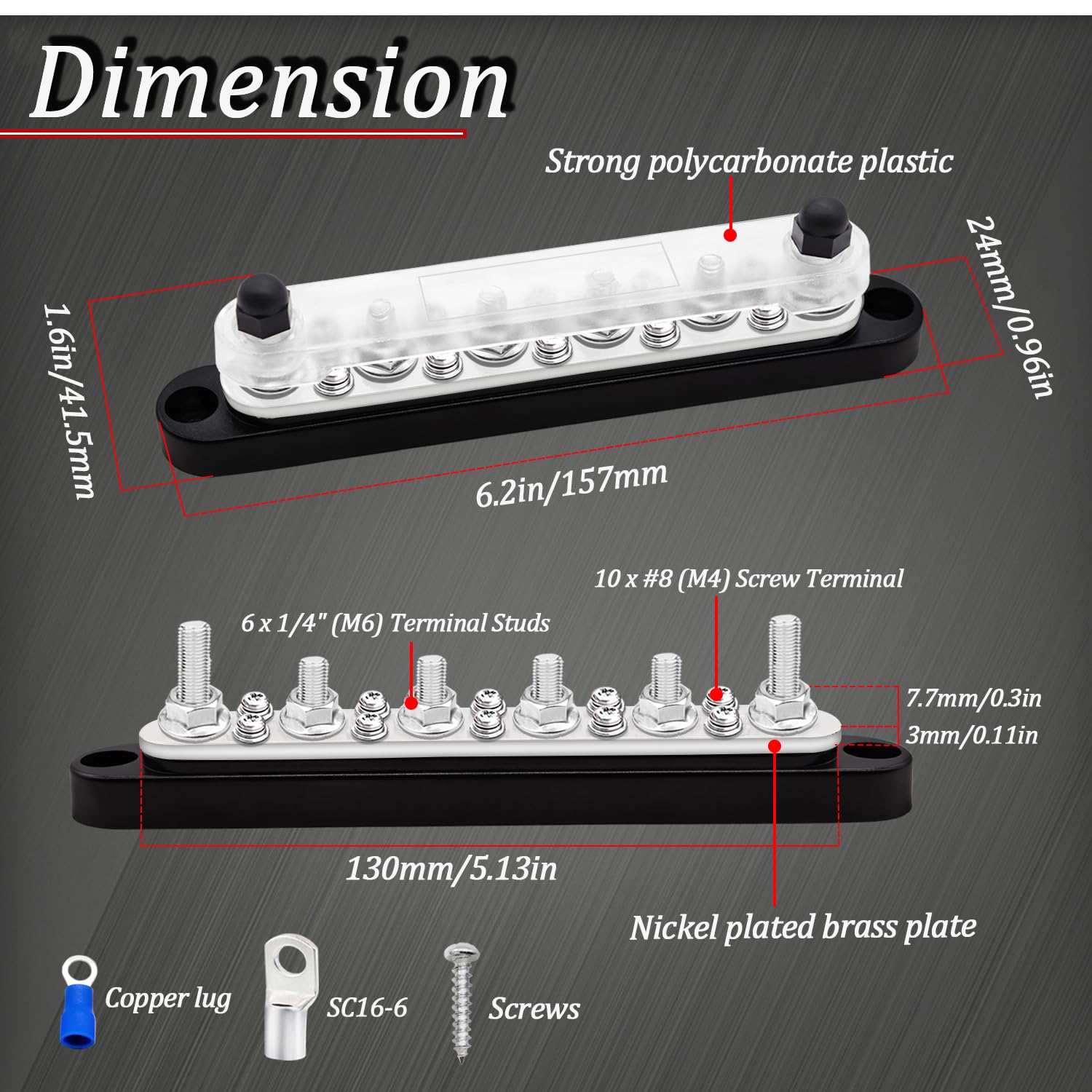 Maierke 250A Bus Bar 12V Marine 1/4'' Power Distribution Block Automotive Busbar Terminal Block,Battery Buss Bar (Pair, Red & Bl
