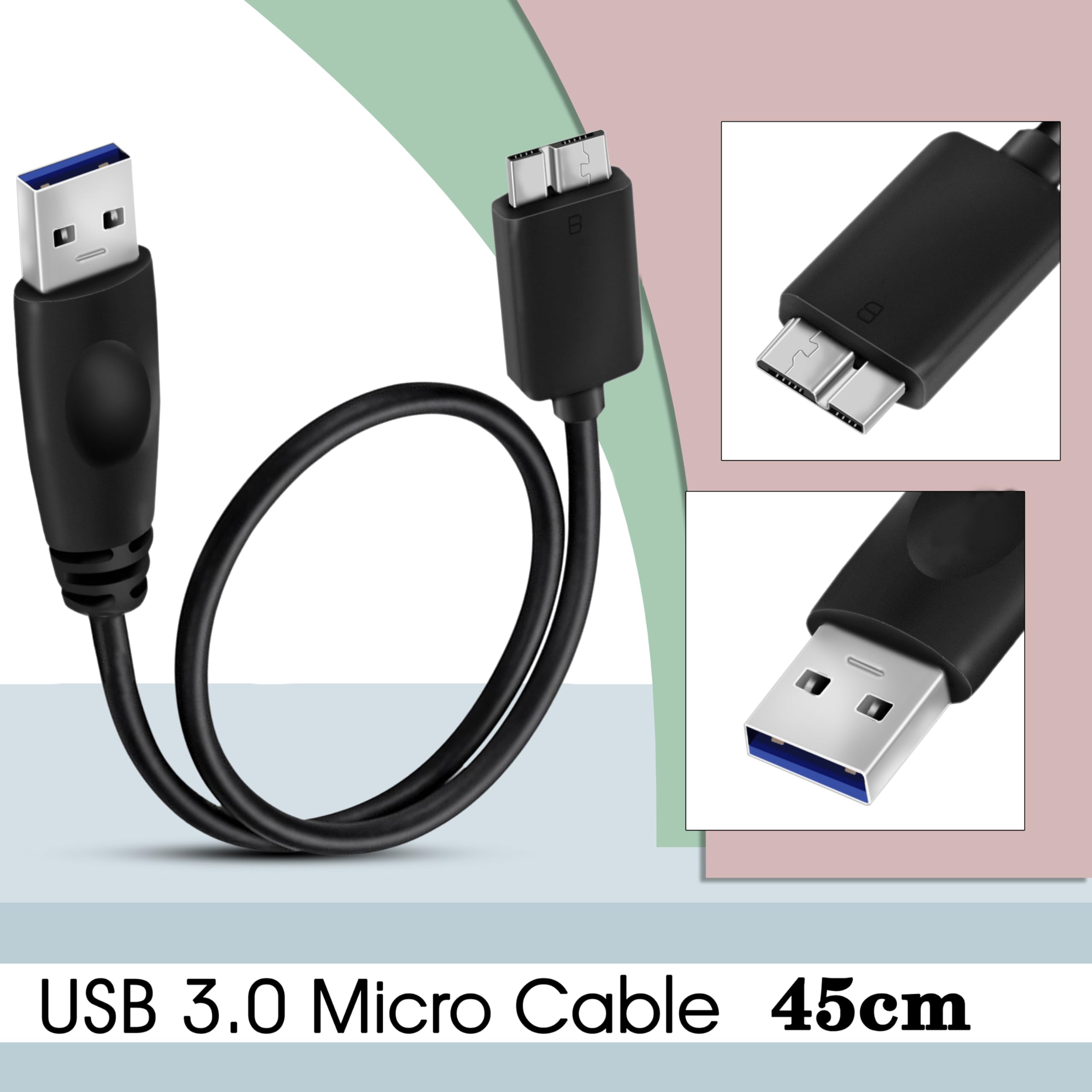Saitech It Usb 3.0 Cable A To Micro B High Speed Upto 5 Gbps Data Transfer Cable For Portable External Hard Drive Cable (Saitech