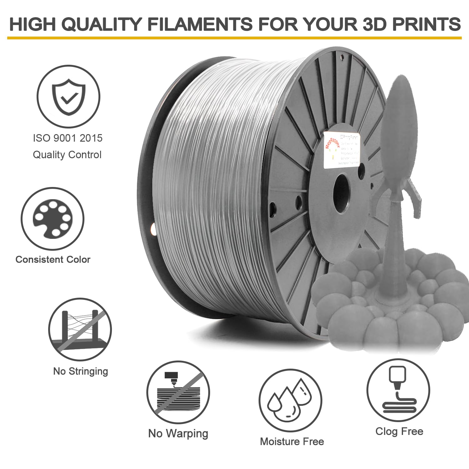 Reprapper Black 1.75Mm Pla Filament For 3D Printer ( 0.03Mm) 9.9Lb (3Kg)