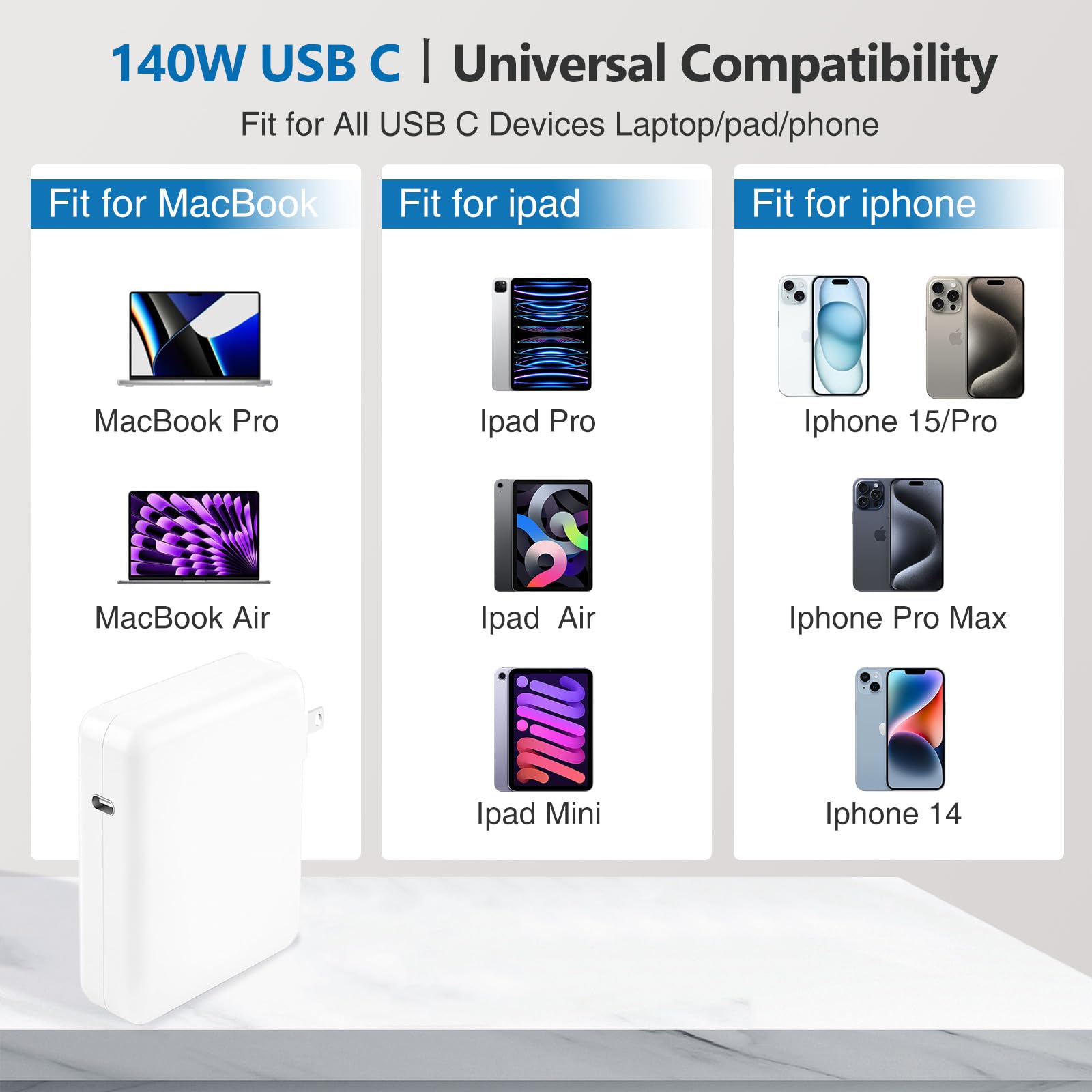 Charger For Mac Book Pro 140W Usb C Power Adapter, Compatible With Macbook Pro 16, 15, 14, 13 Inch, Macbook Air 13 Inch, Ipad Pr