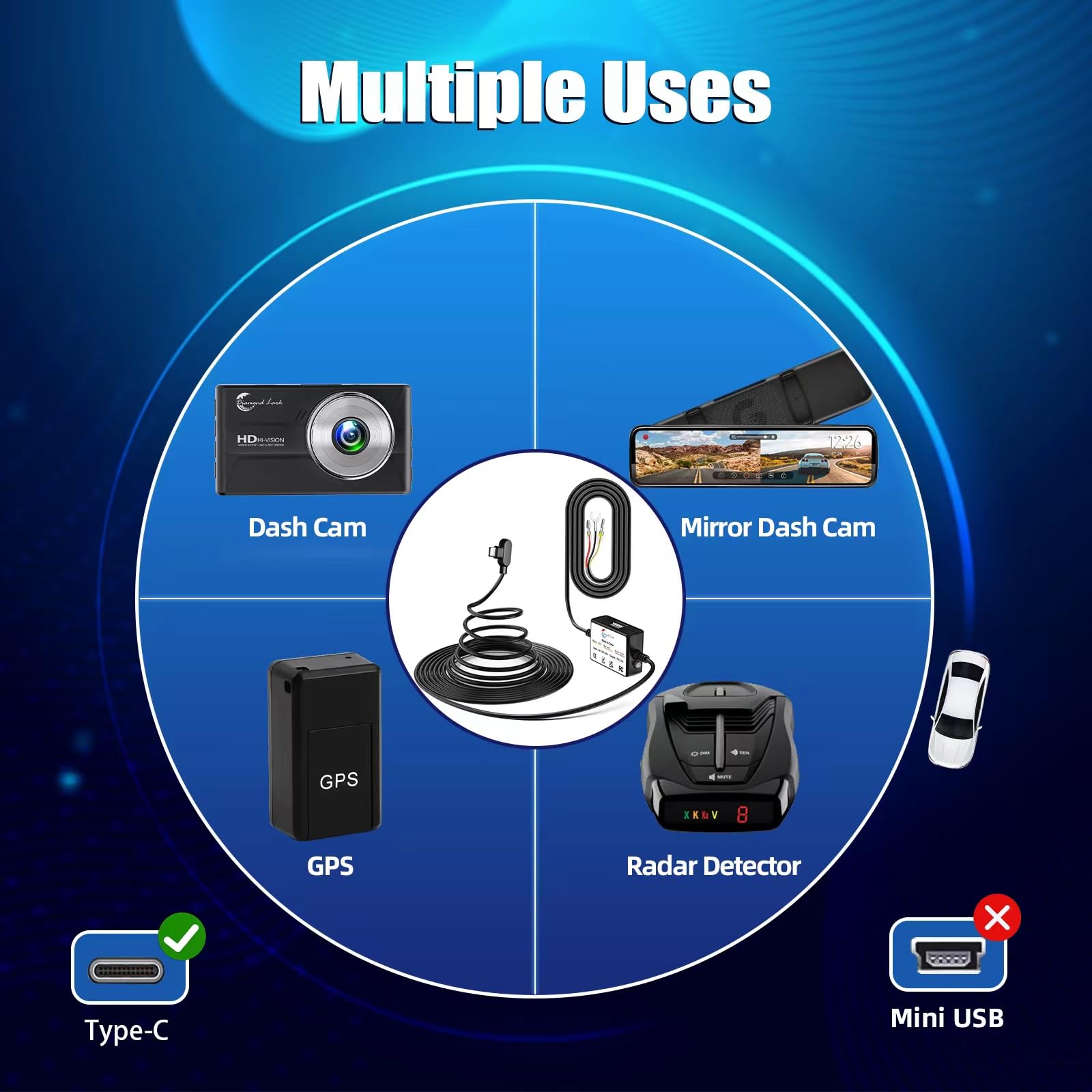 Diamond Lark Dash Cam Hardwire Kit, Converts 12V 24V To 5V Type C Usb Hardwire Kit For Dash Camera, Supports 24 Hour Parking Mon