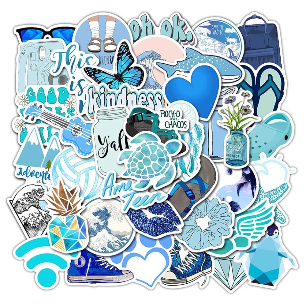 Girl'S Blue Aesthetic Stickers Waterproof Cute Stickers 50 Pcs Water Bottle Laptop Phone Stickers For Teens Kids
