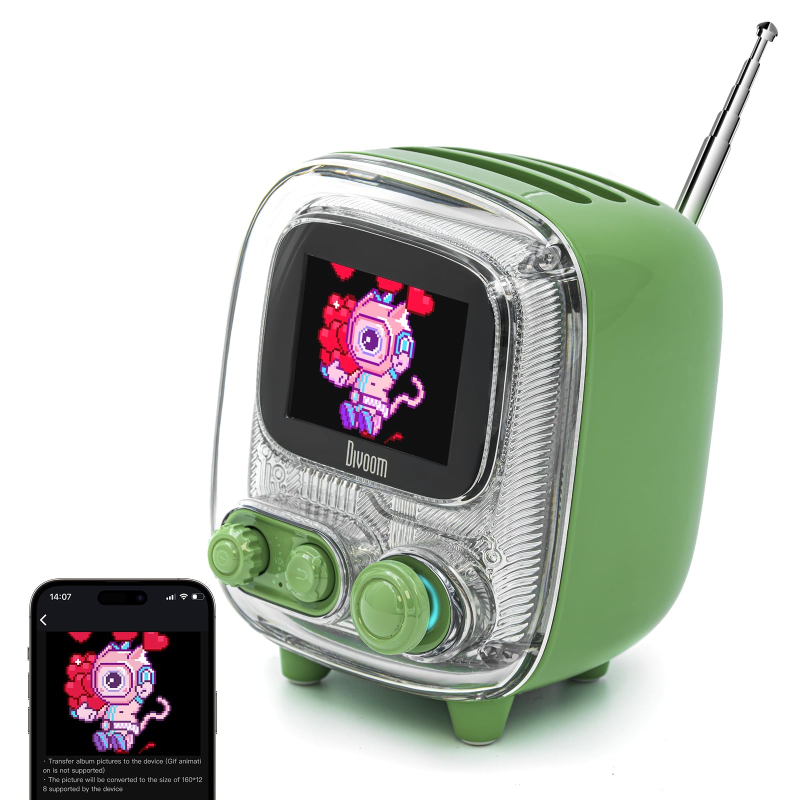Divoom Tiivoo 2 Portable Bluetooth Speaker With Fm Radio,Pixel Art Retro Mini Small Cute Wireless Speaker,Vintage Decor Suitble