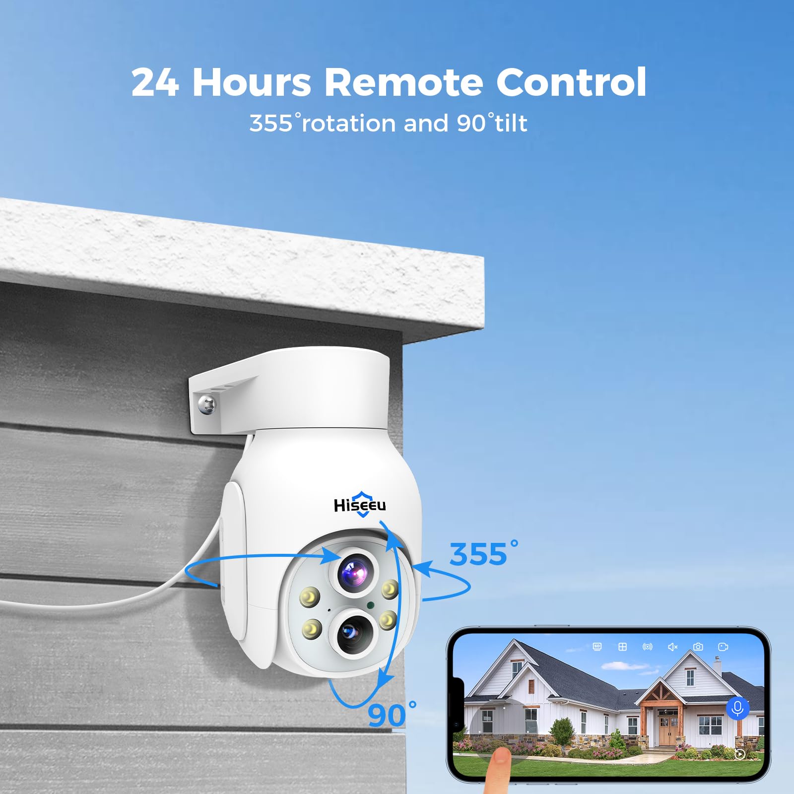 Hiseeu 3Mp Dual Lens Security Camera Wireless Wifi 2.4Ghz Outdoor, 10X Zoom Pan&Tilt 360, Full Color Night Vision, Motion Detect