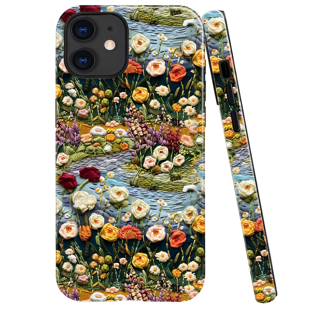 Compatible with iPhone 12 Pro,Anti-Scratch Glossy Case Cover,Embroidered Flower Floral