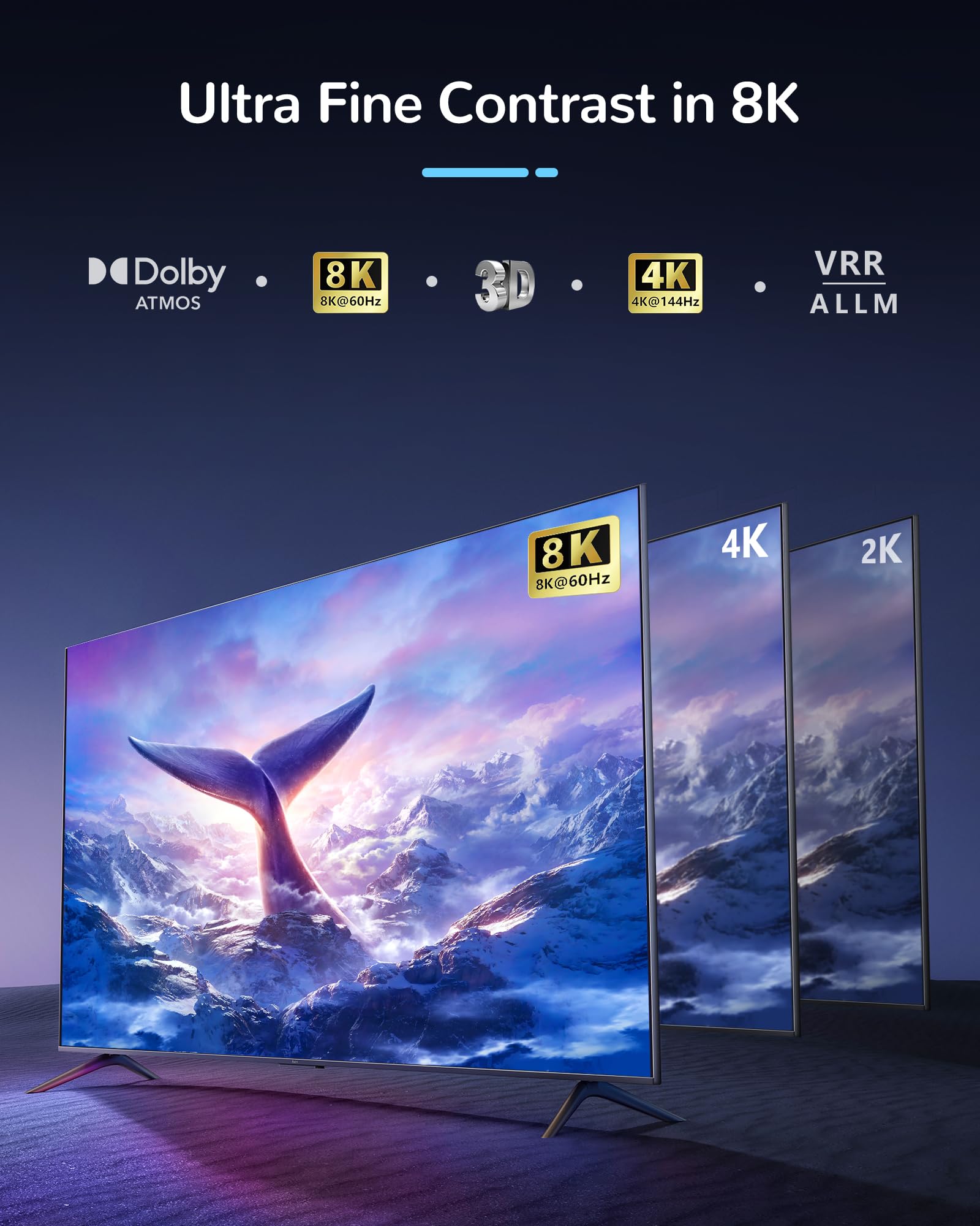 Avedio Links 8K@60Hz Hdmi Splitter 1 In 2 Out [With 4Ft 8K Hdmi Cable], 4K@120Hz Hdmi 2.1 Splitter 1 In To 2 Identical Outputs F