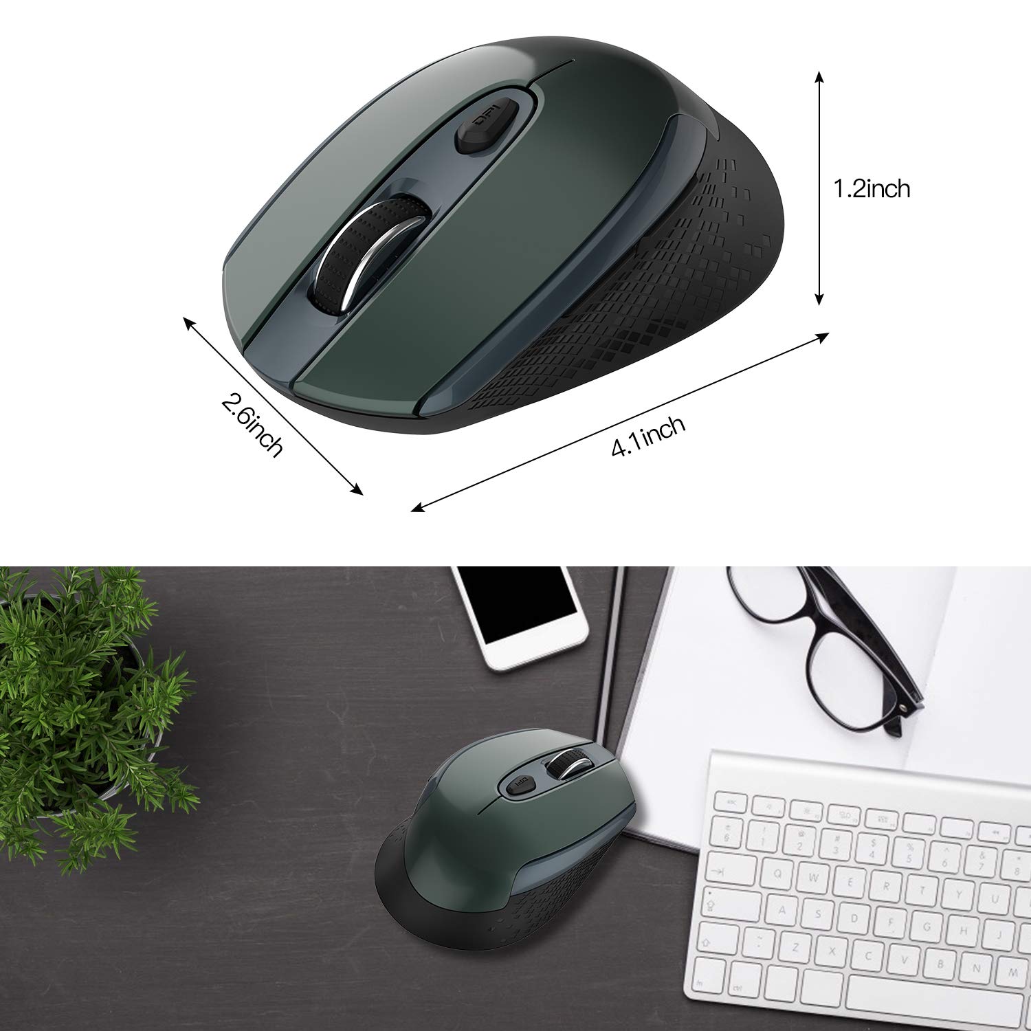 Cimetech Wireless Ergonomic Mouse, 2.4G Computer Optical, 6 Buttons, Silent With Usb Receiver, 3 Adjustable Dpi For Laptop, Desk